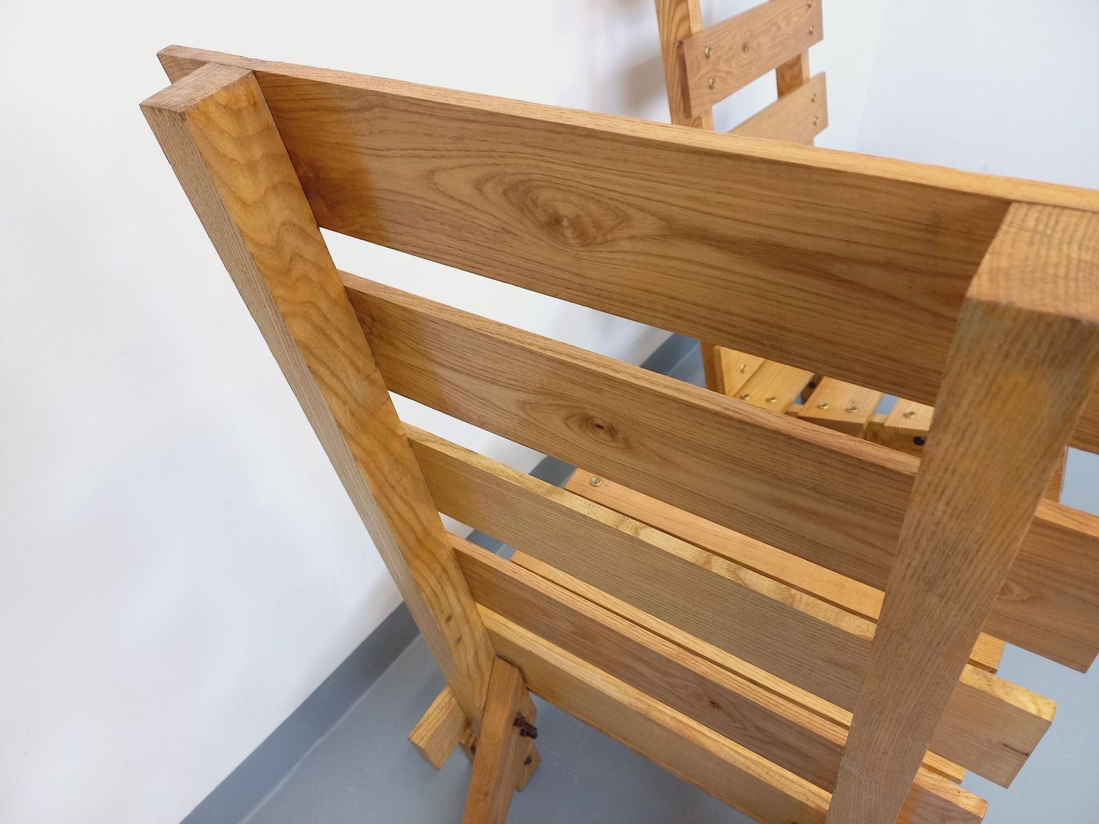 2 Brutalist Armchairs With Wooden Slats photo vintage