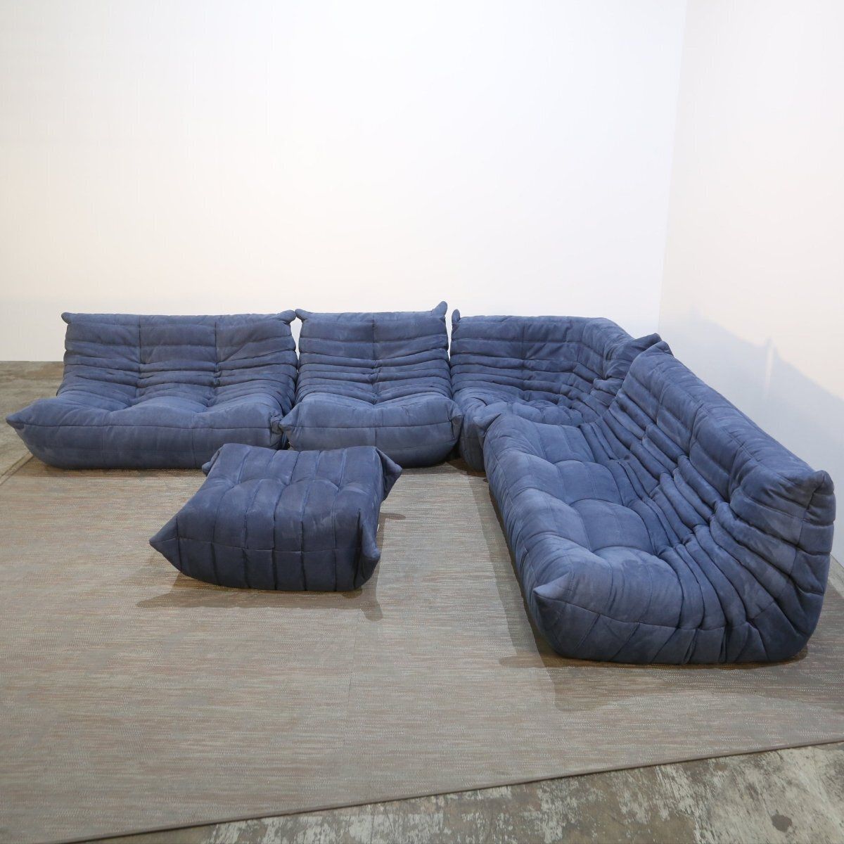 Ligne Roset Togo Blue Modular Togo Sofa And Footstool By Michel Ducaroy, Set Of Five photo Furniture