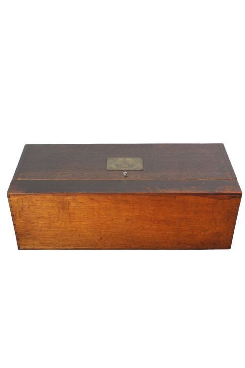 Oak Masonic Deed Chest, 1920s, Vintage photo furniture