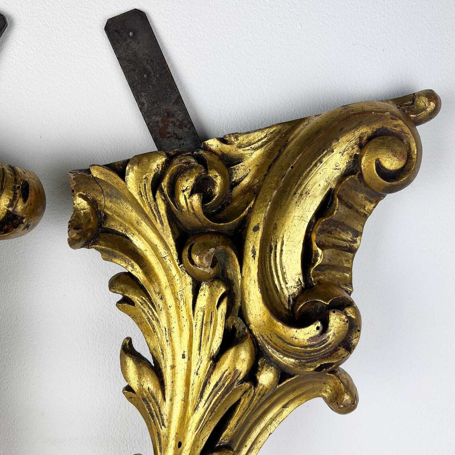 Pair Of Antique Salvaged Console Legs, Gilt Wood Carving Fragments, Architectural Salvage photo buy