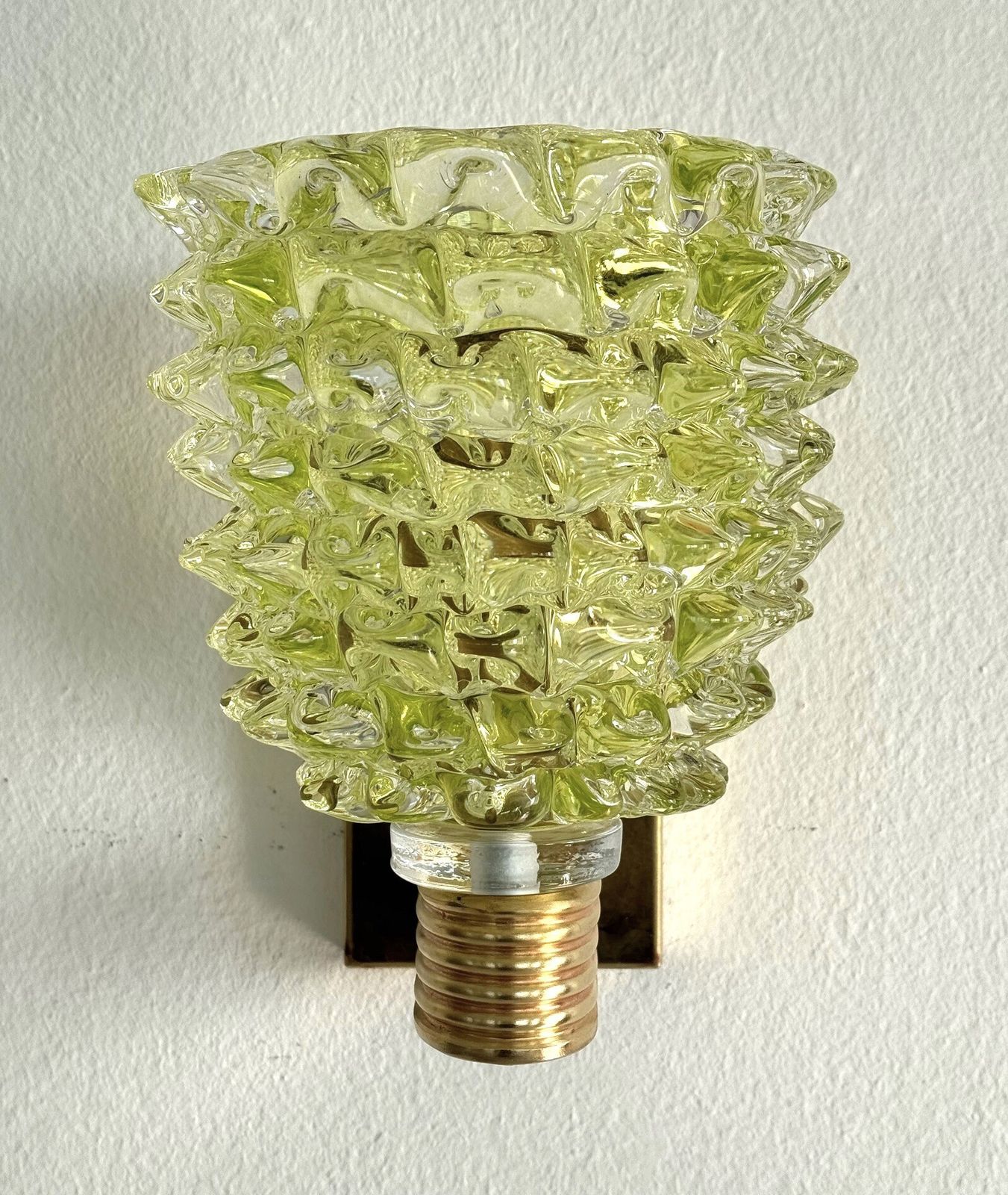Italian Art Deco Brass And Green Rostrato Murano Glass Wall Sconces In Barovier Toso Style photo furniture