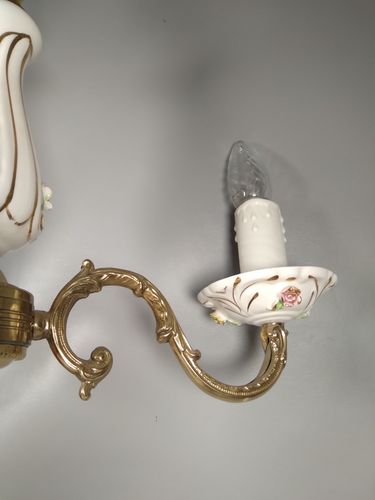 Vintage Italian Ceramic Pretty Floral Flower 3 Arm Chandelier Ceiling Light photo 145.0