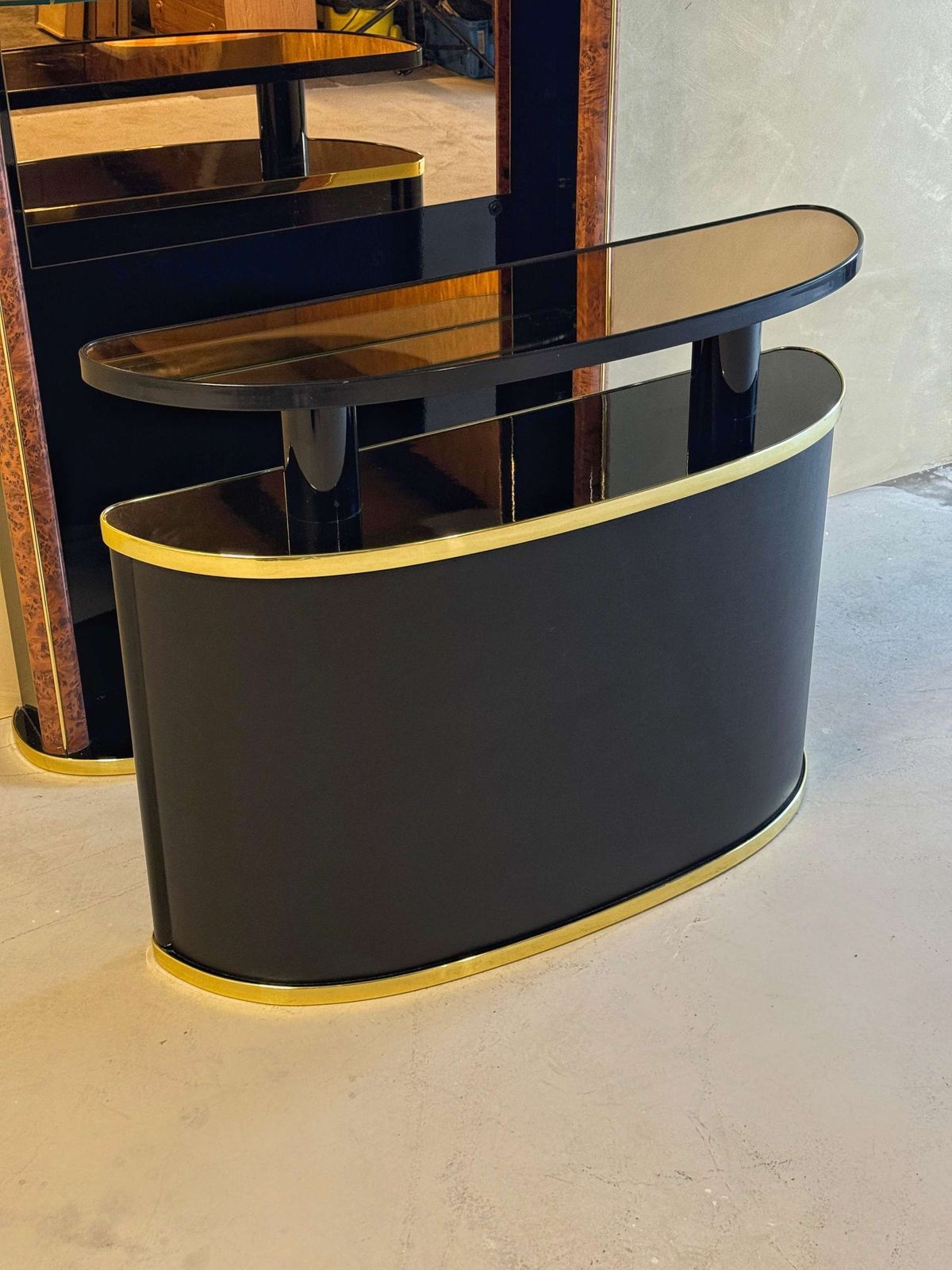 Midcentury Black Lacquered And Burlwood Cocktail Bar photo vinterior