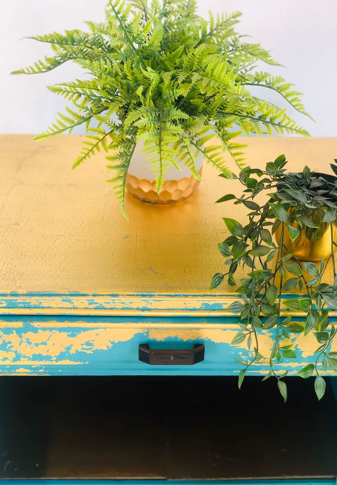 Gold And Teal Upcycled Records Cabinet photo furniture