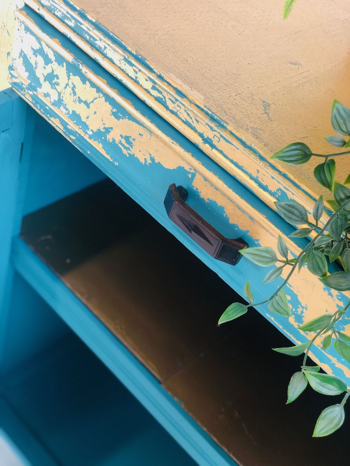 Gold And Teal Upcycled Records Cabinet photo for sale