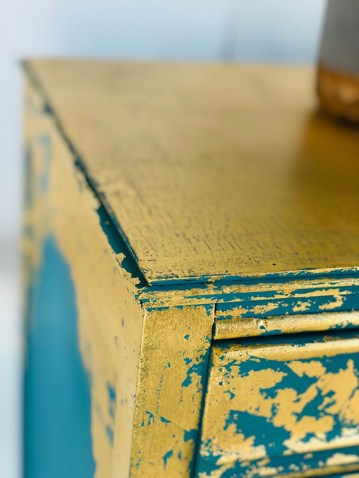 Gold And Teal Upcycled Records Cabinet photo buy