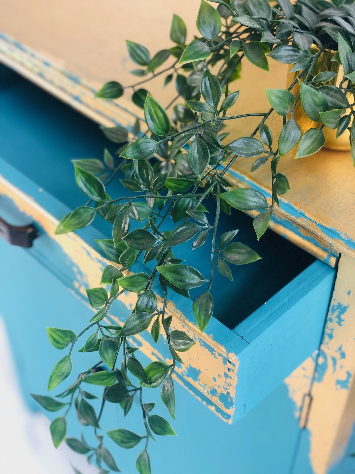Gold And Teal Upcycled Records Cabinet photo vintage