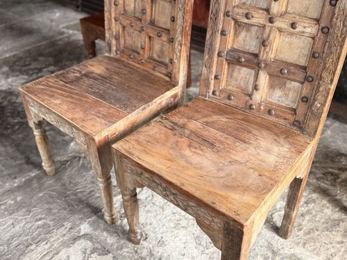 photo for sale Set Of 4 Rare Antique Studded Rustic Elizabethan Style Diner Hall Chairs