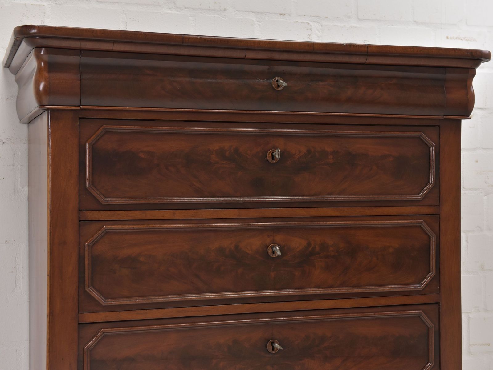photo furniture Antique! Chest Of Drawers Restored Mahogany Louis Philippe 1880 Narrow + Tall