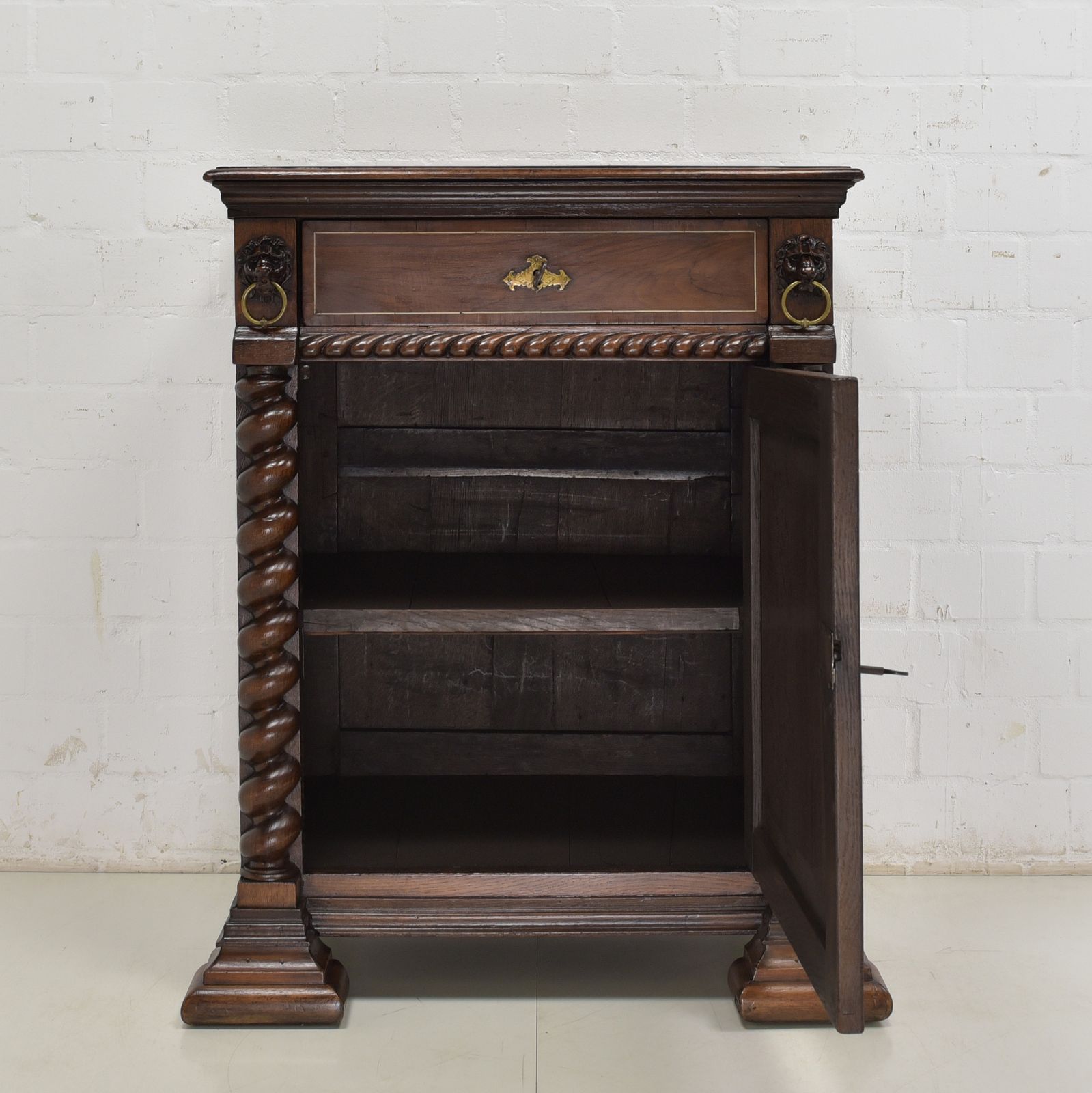 Antique! Narrow Tall Chest Of Drawers Flemish Circa 1780 Oak Walnut Cabinet Vertiko photo for sale