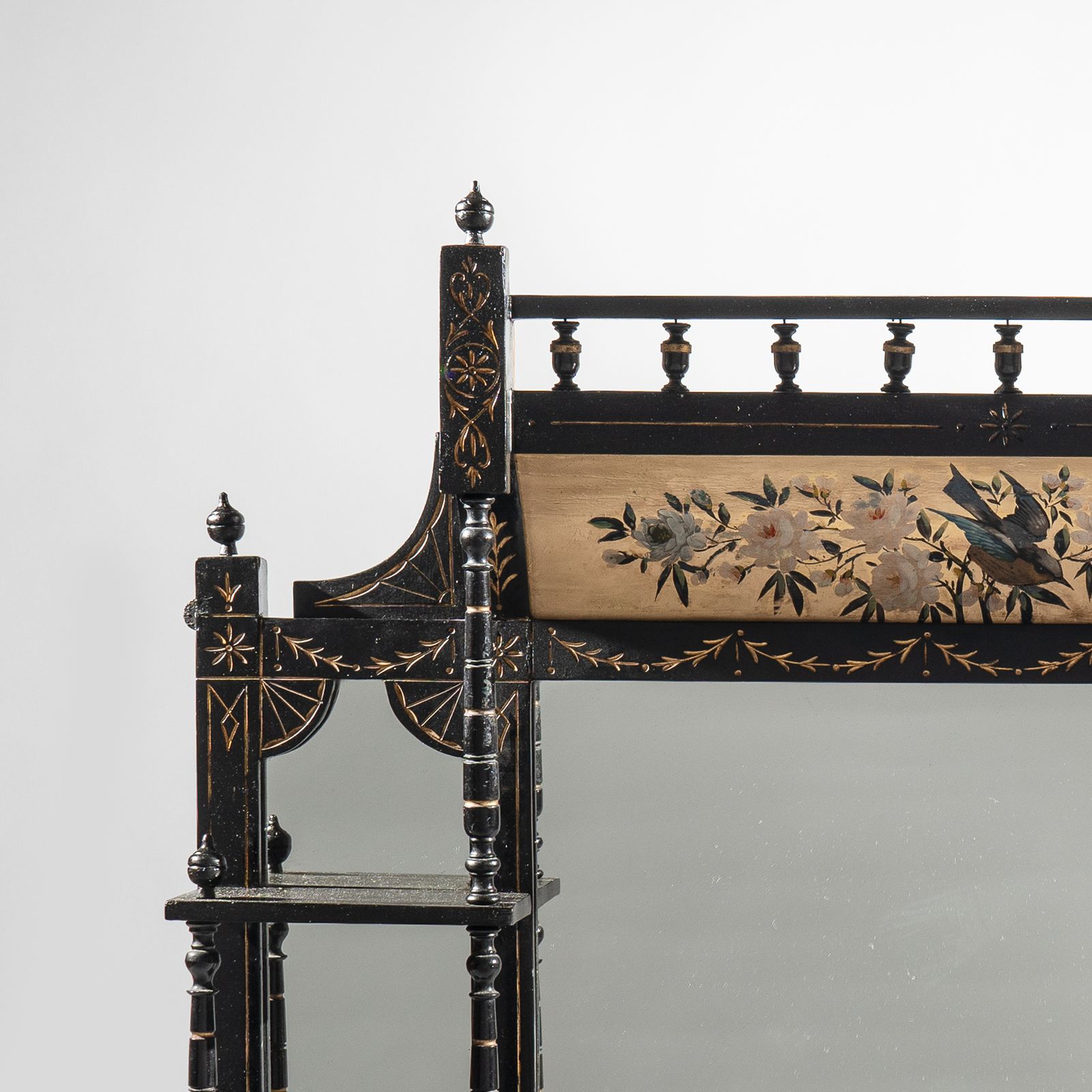 19th Century Victorian English Aesthetic Period Ebonised And Parcel   Gilt Overmantle Mirror photo furniture