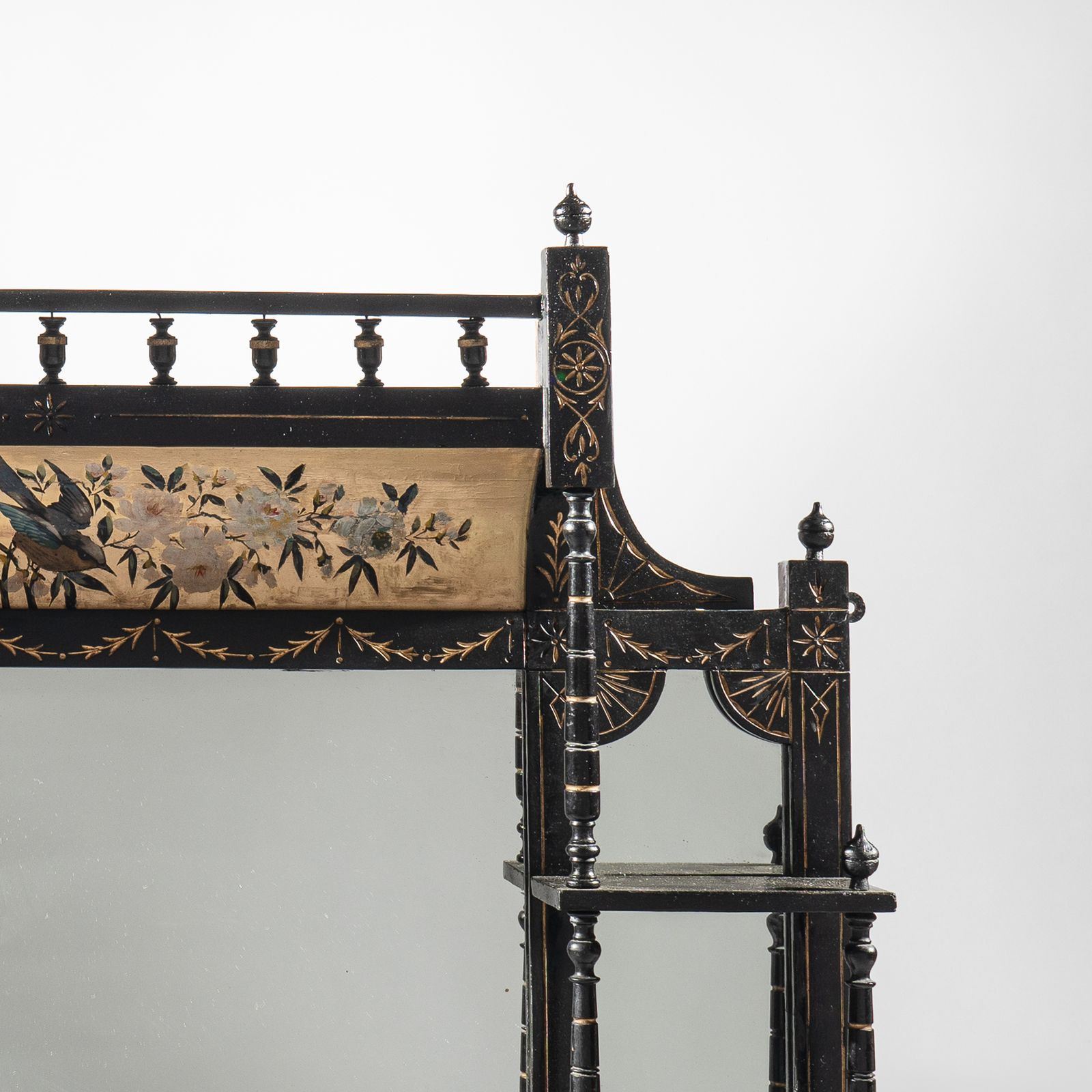 19th Century Victorian English Aesthetic Period Ebonised And Parcel   Gilt Overmantle Mirror photo for sale