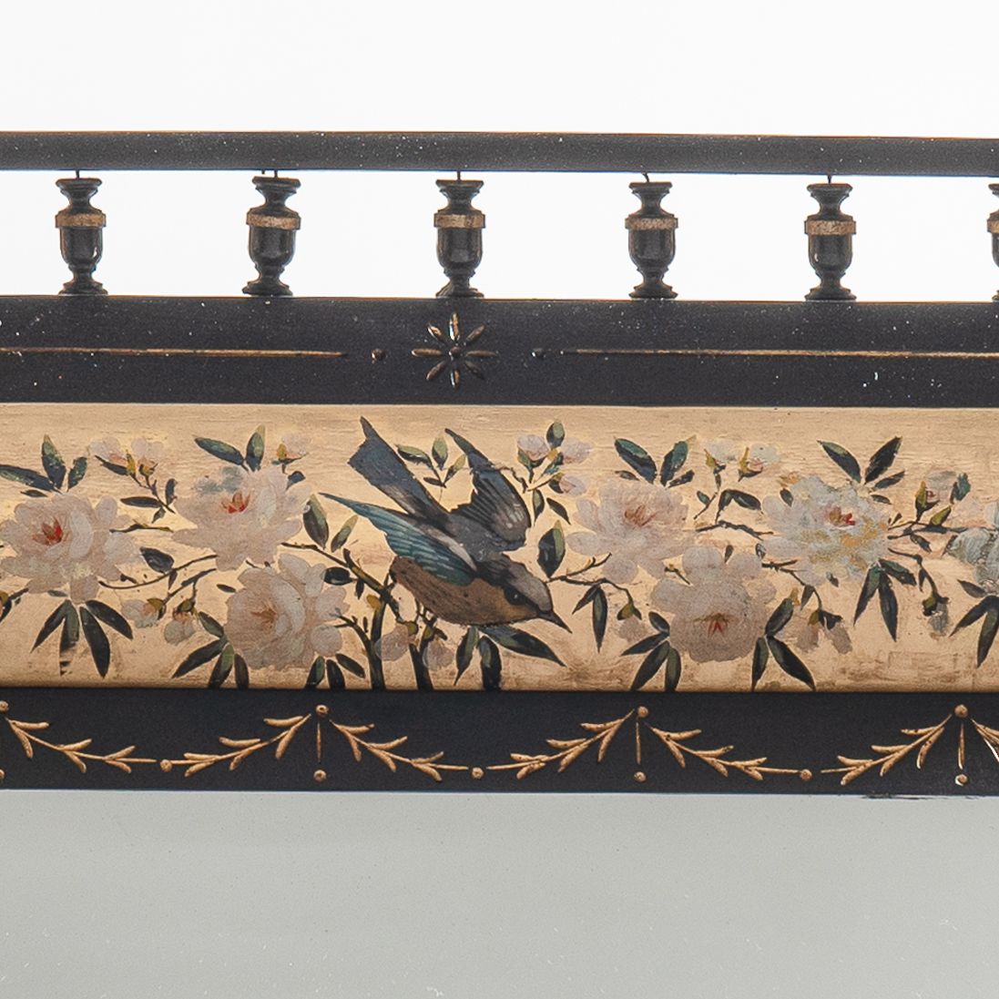 photo furniture 19th Century Victorian English Aesthetic Period Ebonised And Parcel   Gilt Overmantle Mirror