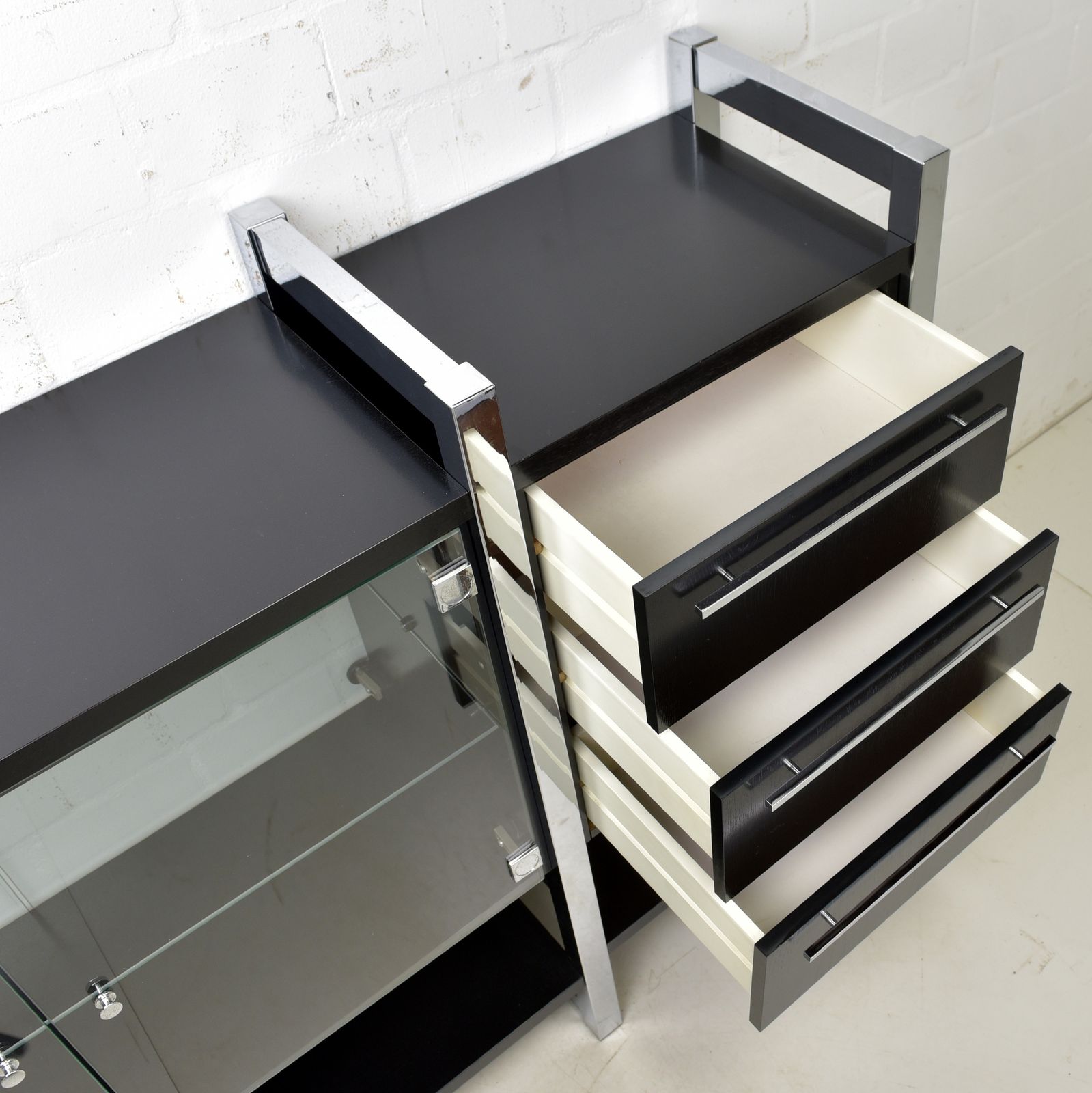 Room Divider Display Cabinet Sideboard 90s Vintage Design Retro Black Chrome photo vinterior