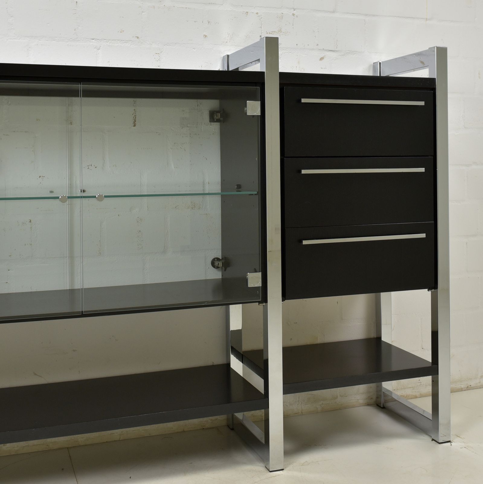 photo furniture Room Divider Display Cabinet Sideboard 90s Vintage Design Retro Black Chrome