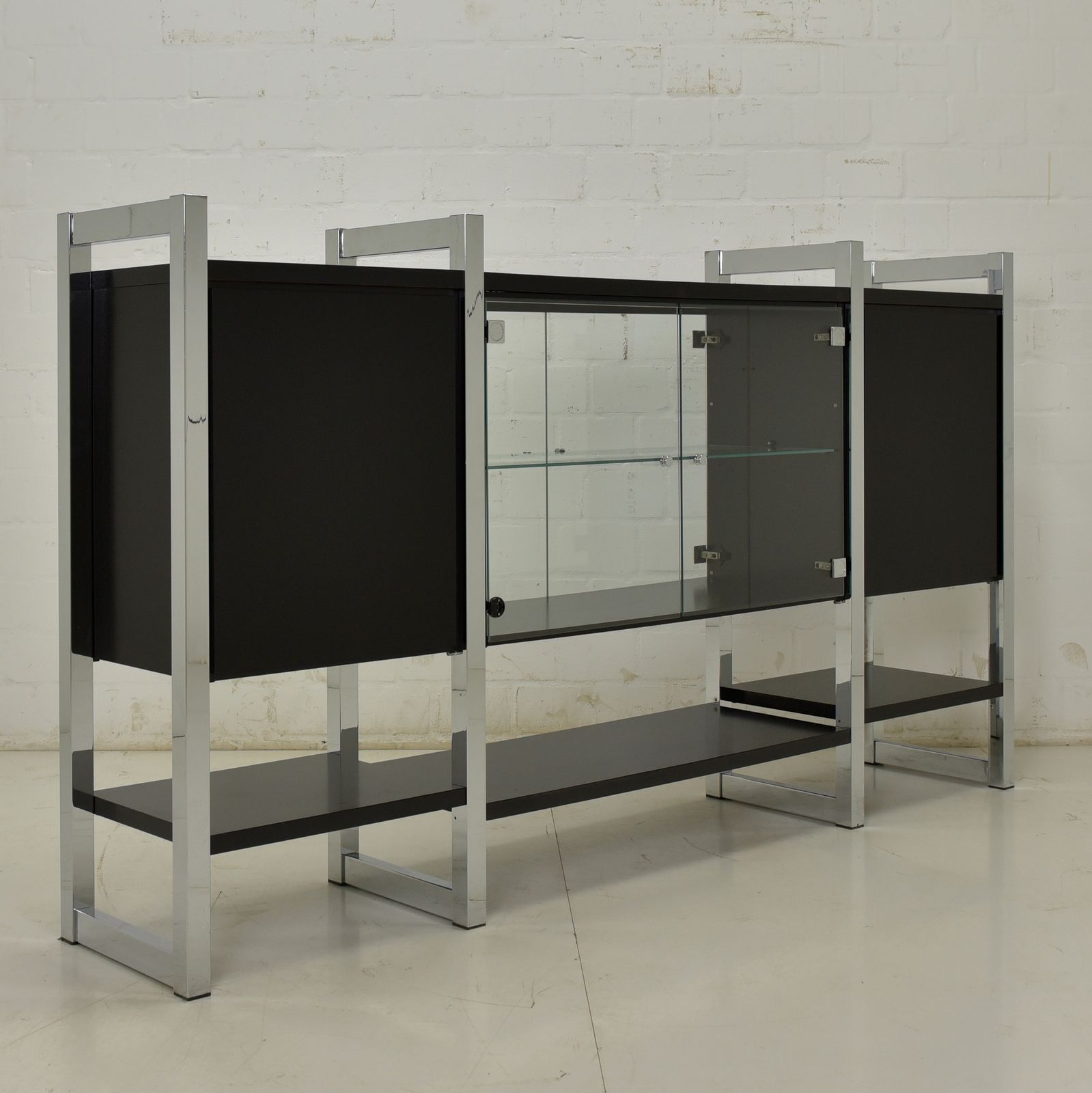 Furniture Room Divider Display Cabinet Sideboard 90s Vintage Design Retro Black Chrome photo