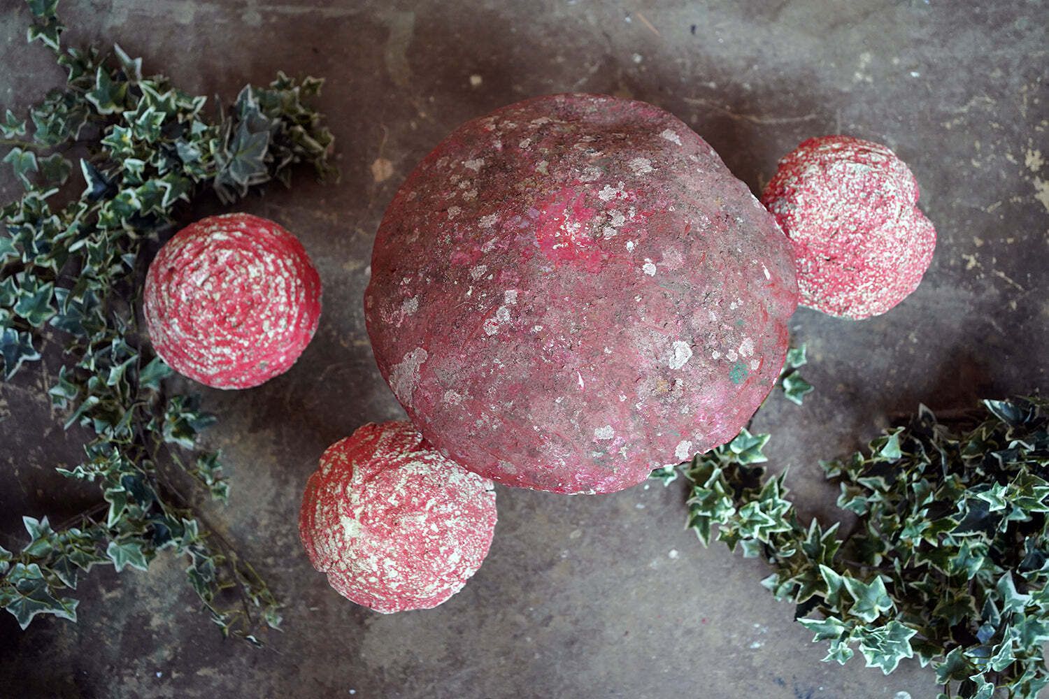 A Group Of Four Mid 20thc French Painted Stone Garden Mushrooms C.1950 60 photo for sale