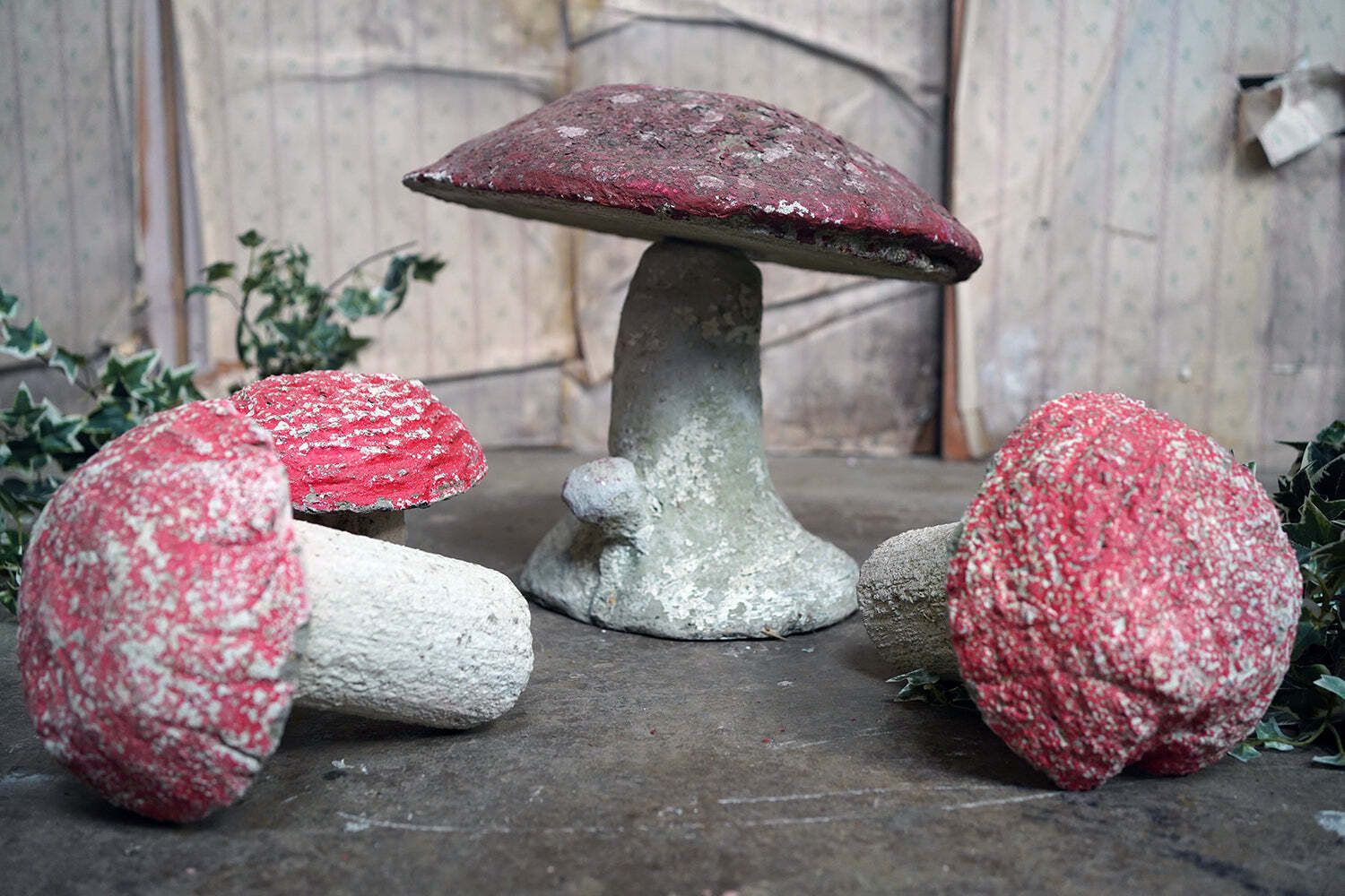 Garden Decor A Group Of Four Mid 20thc French Painted Stone Garden Mushrooms C.1950 60 photo