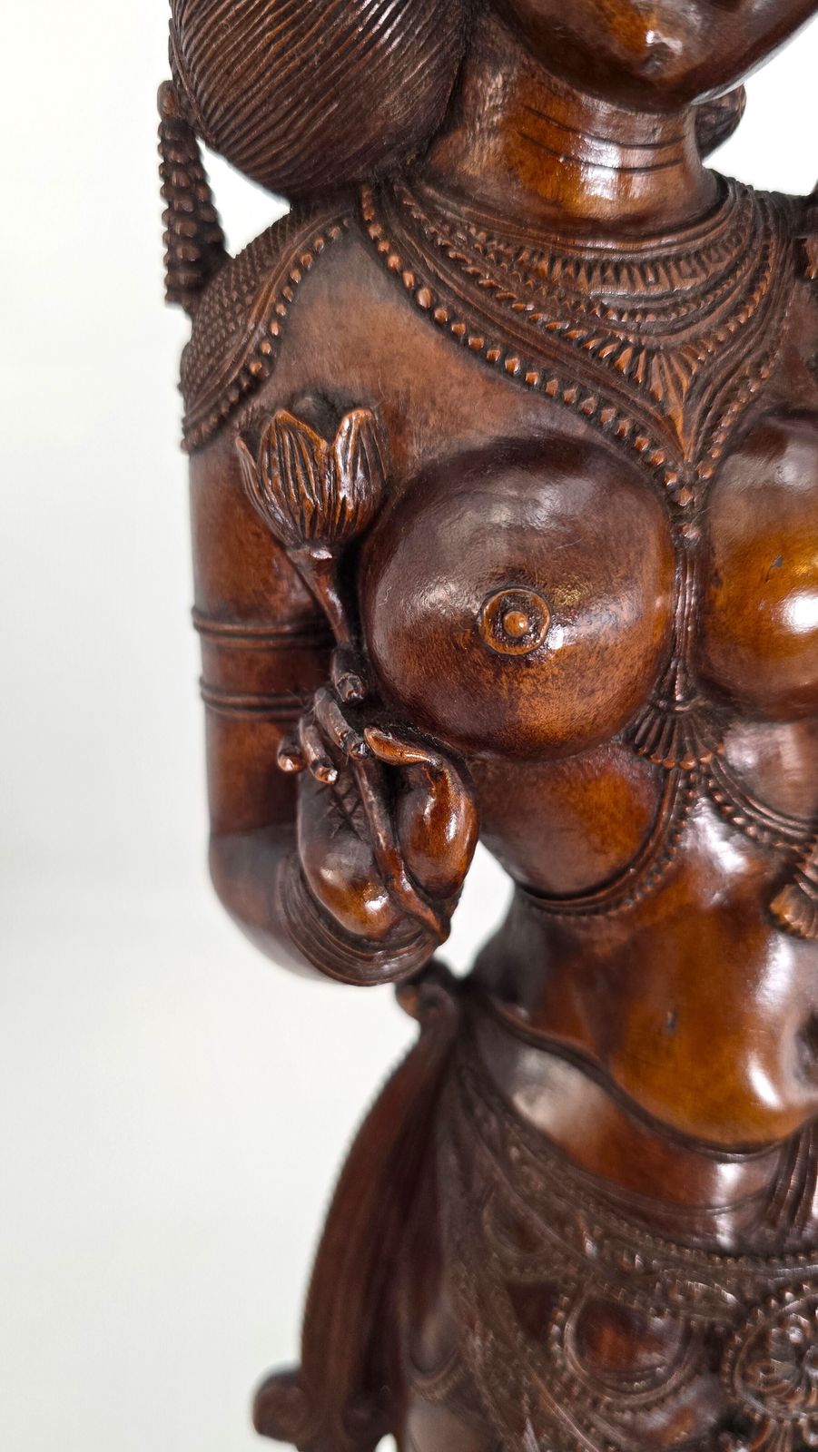 Carved Indian Figure Of The Goddess Parvati Holding Her Baby Son Ganesha, From The Raj Period, Circa 1900 photo vinterior