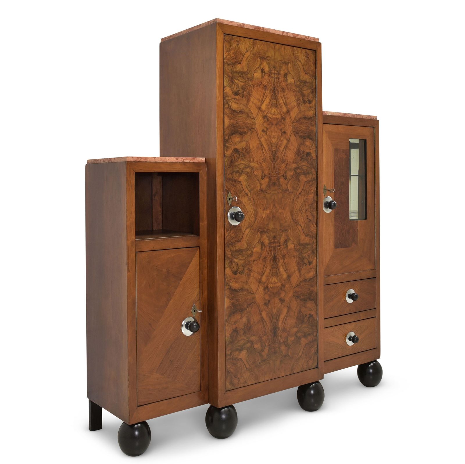 Display Cabinet Restored Art Deco Circa 1930, Walnut Vertico