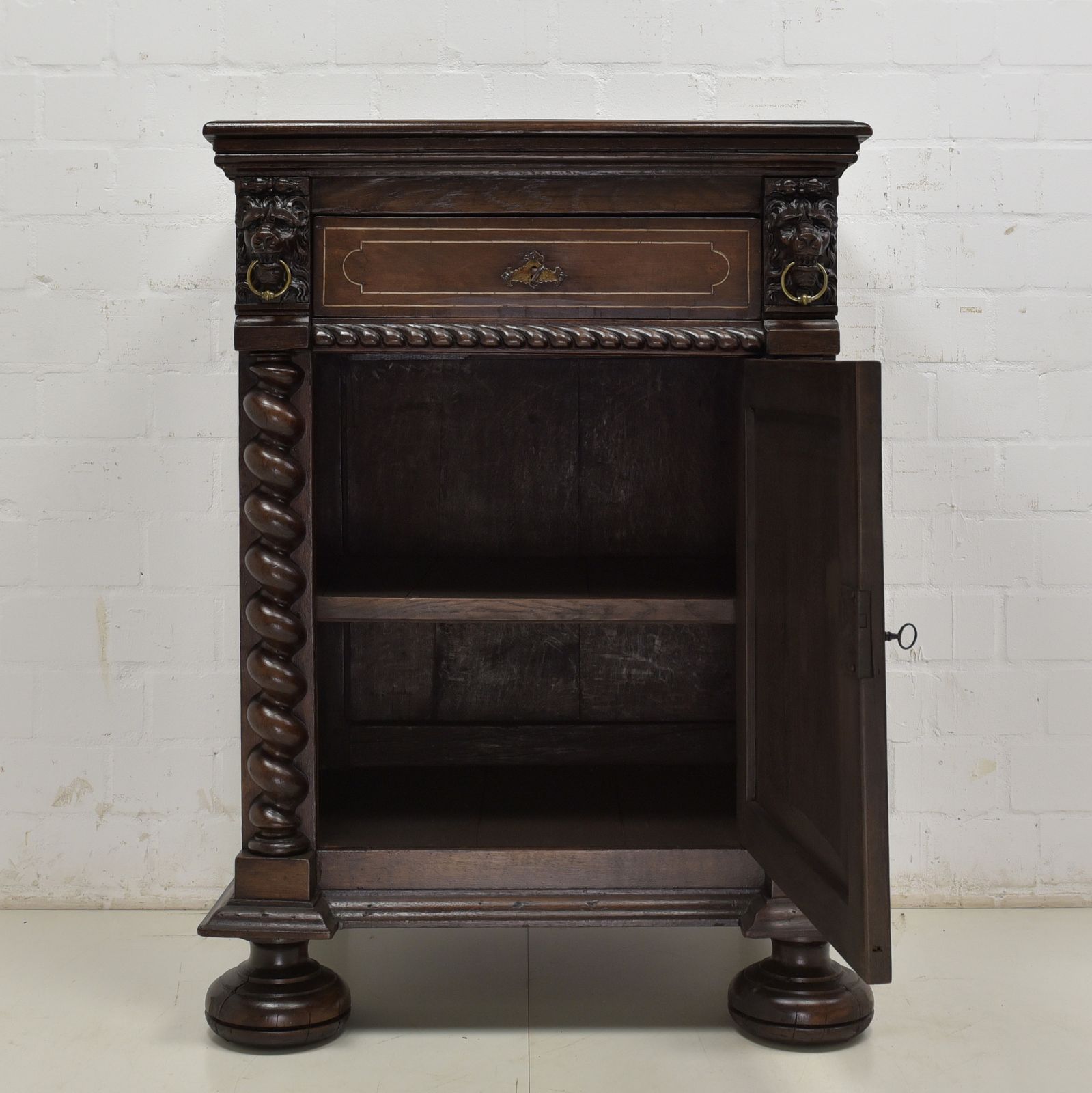 Antique! Narrow Tall Chest Of Drawers Flemish Circa 1780 Oak Walnut Cabinet Vertiko photo for sale