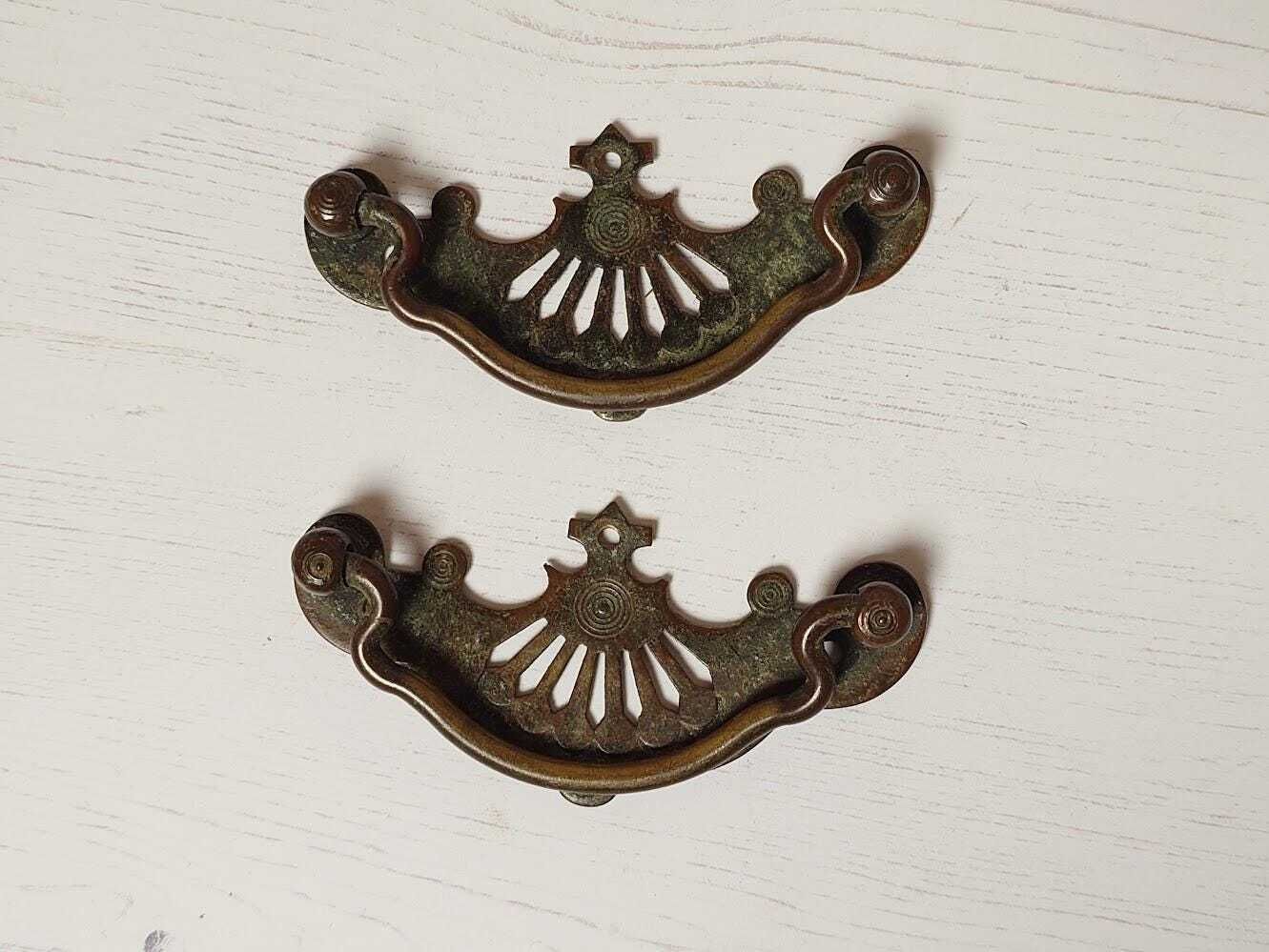 1 Pair Antique Brass Cabinet Handles, Brass Dresser Handles, Vintage Brass Cabinet Pulls, photo furniture