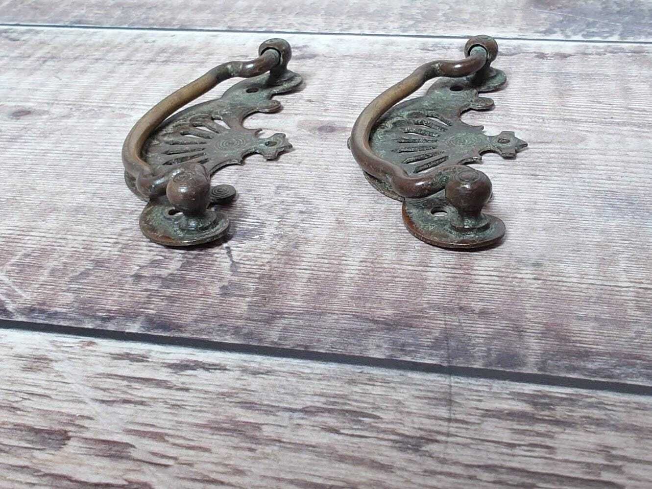 1 Pair Antique Brass Cabinet Handles, Brass Dresser Handles, Vintage Brass Cabinet Pulls, photo buy