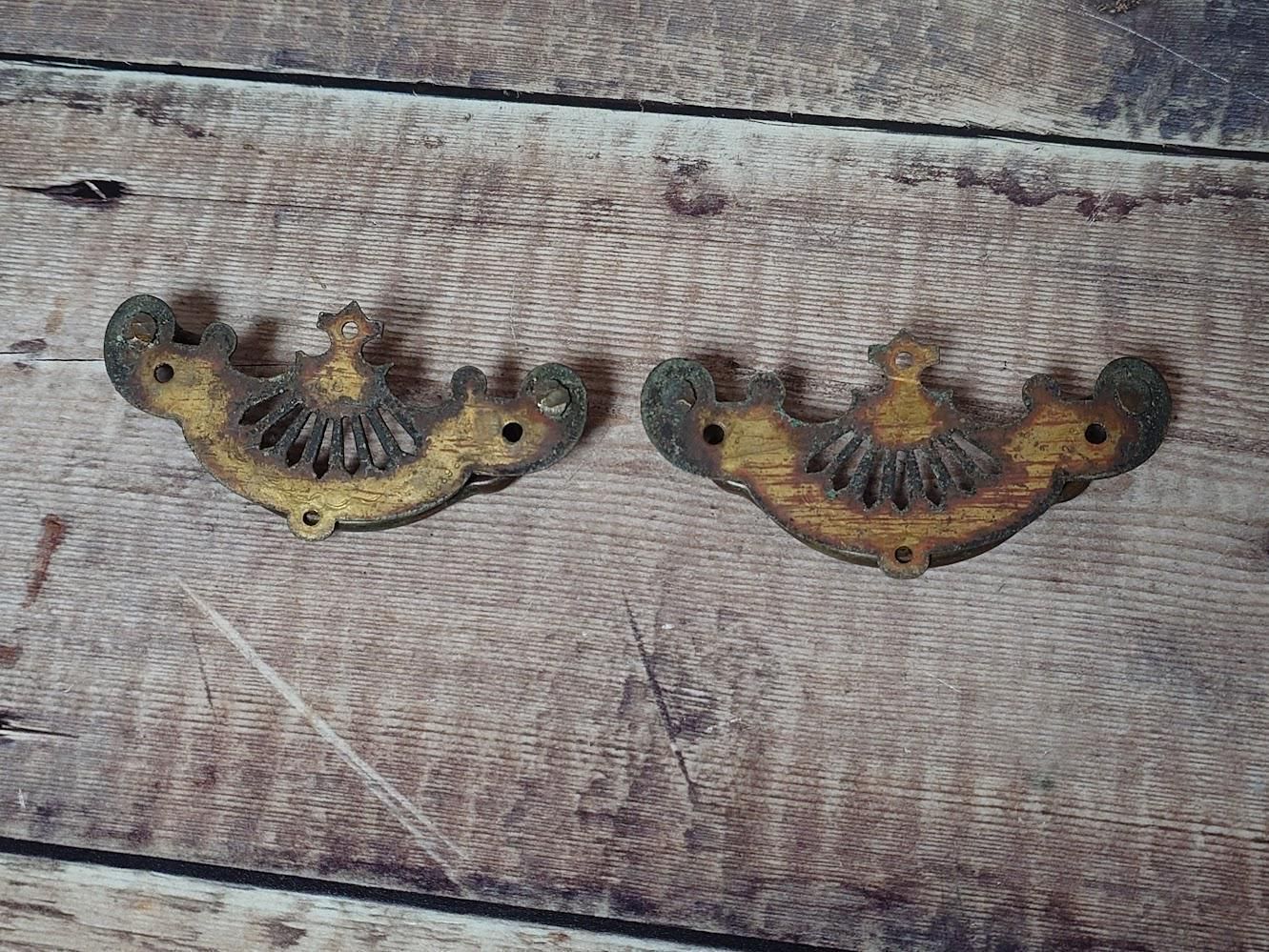 photo furniture 1 Pair Antique Brass Cabinet Handles, Brass Dresser Handles, Vintage Brass Cabinet Pulls,