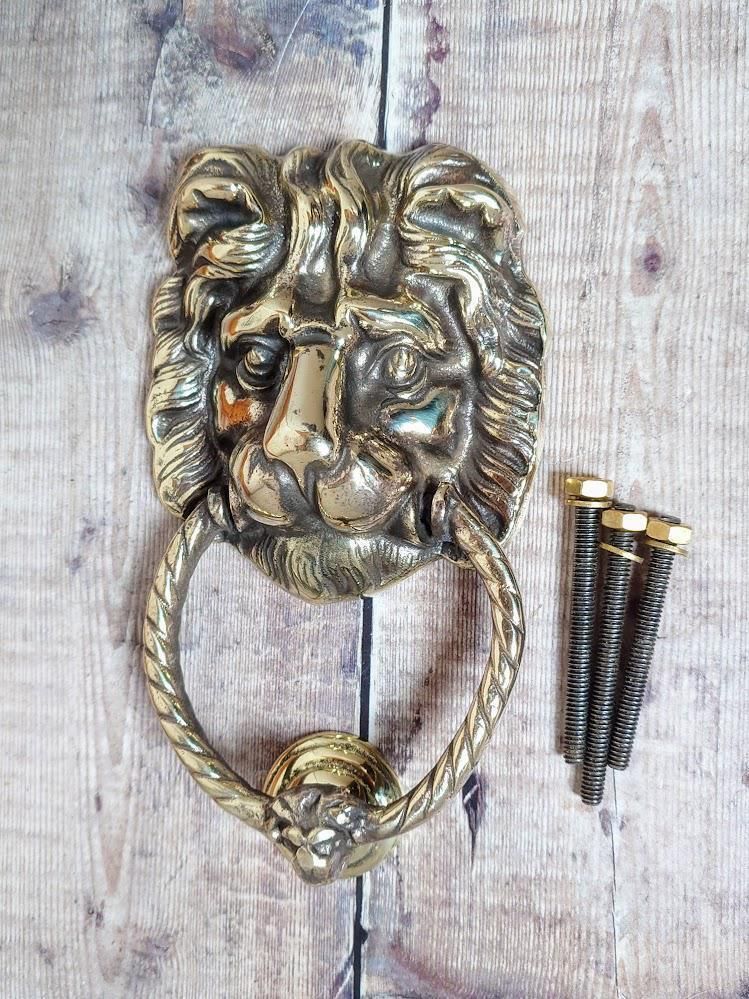 photo furniture Antique Polished Brass Lion Door Knocker, Salvaged Lion Door Knocker