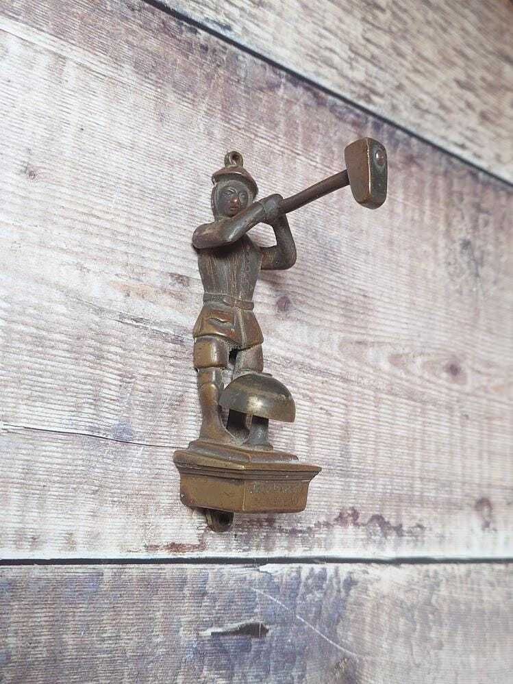 Jack Hammer Minehead, Small Antique Collectible Brass Door Knocker, Small Collectible Brass Shop Bell photo vinterior
