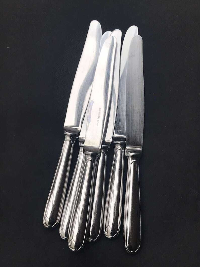 Christofle Dinner Knives Vintage Stainless Steel Table Replacement Set 6 Cutlery Acier 1980s, Elegant Dinner Luxury Gift photo vintage
