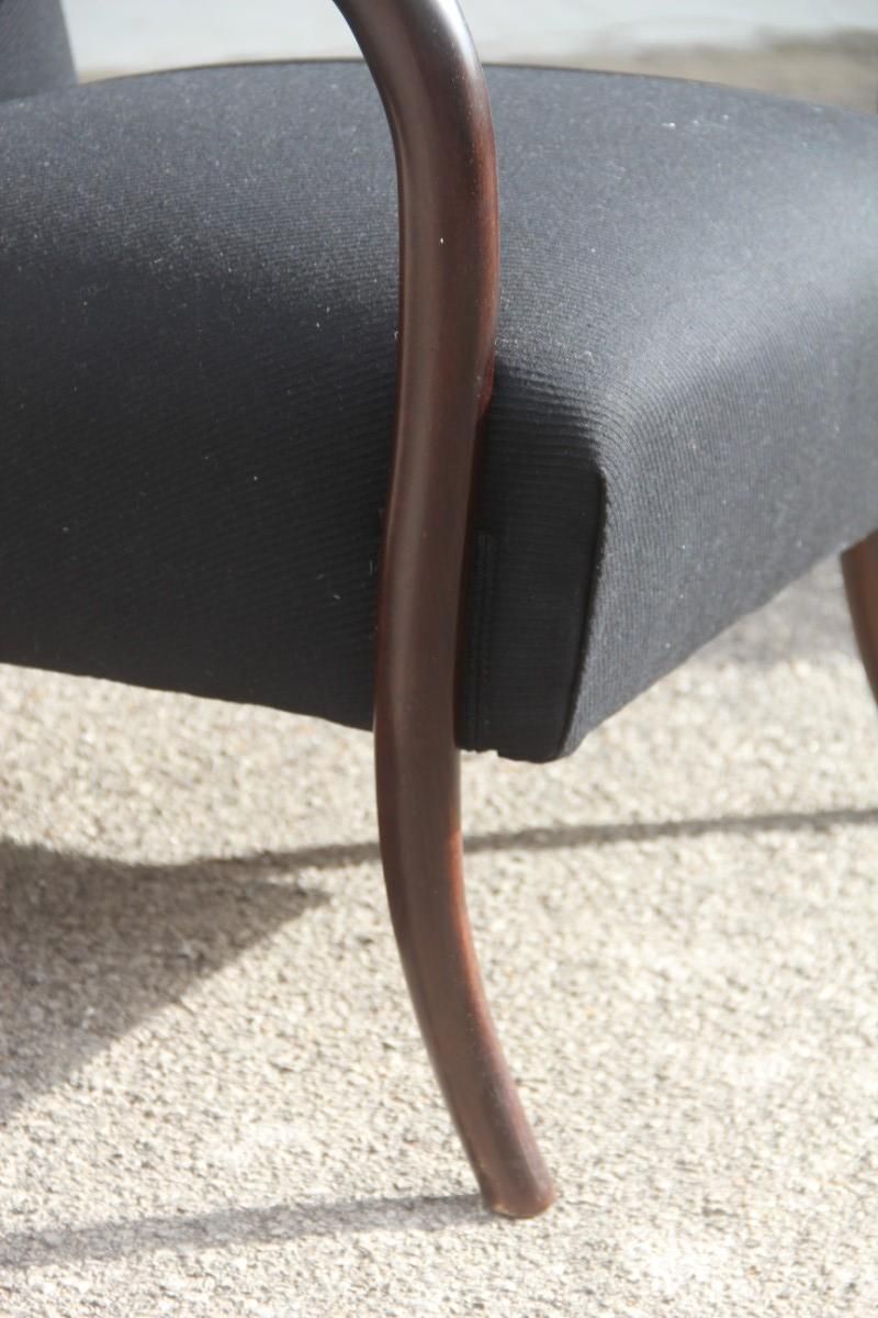 Minimal Old Italian Armchair 1950s Round Rounded Armrests Black And Brown photo Furniture