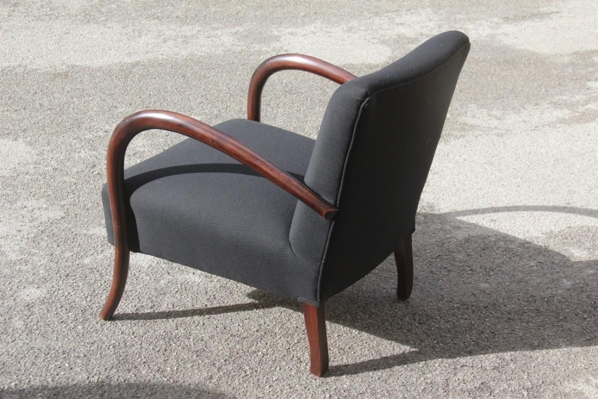 Minimal Old Italian Armchair 1950s Round Rounded Armrests Black And Brown photo vintage