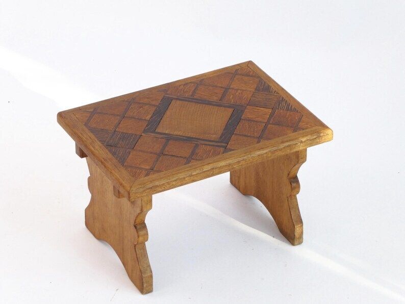 Antique Wooden Small Stool With Carved Details, Wooden Plant Stand, Farmhouse Decor, French Side Table photo Furniture