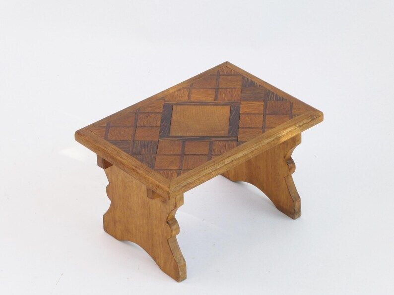 Antique Wooden Small Stool With Carved Details, Wooden Plant Stand, Farmhouse Decor, French Side Table photo vintage