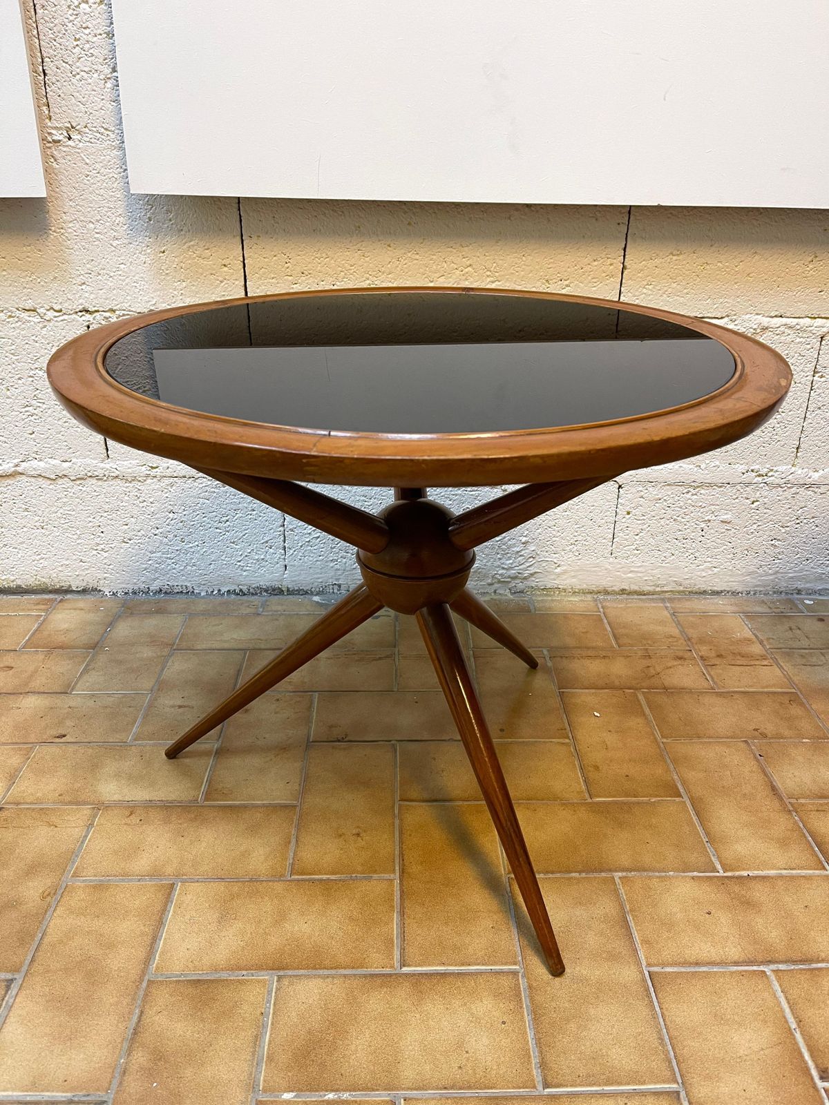 Italian Mid Century Wood And Opaline Glass Coffee Table, Italy, 1950s photo buy