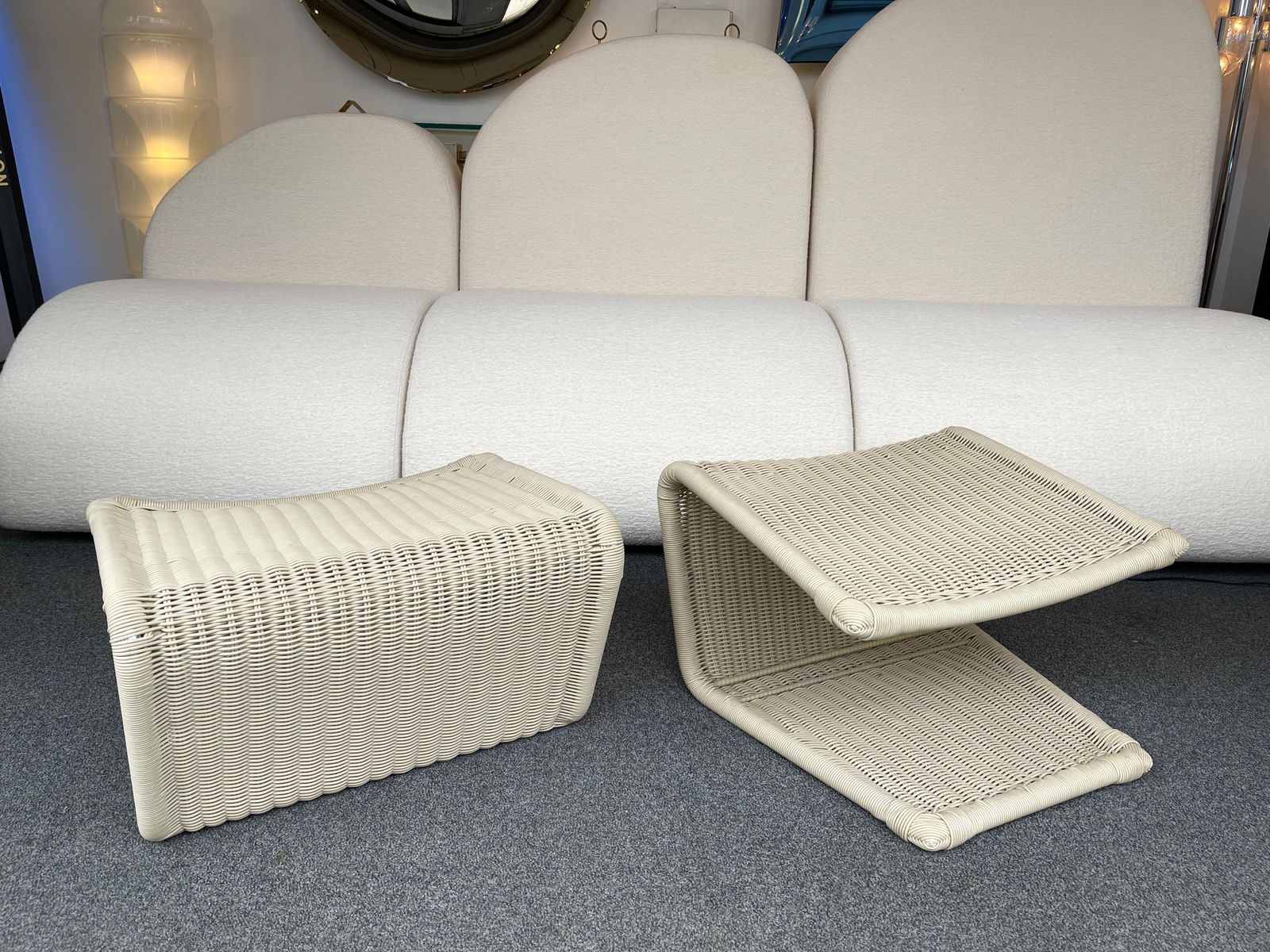 Pair Of Rattan Style Stools Poufs, Italy, 1980s photo 1711.0
