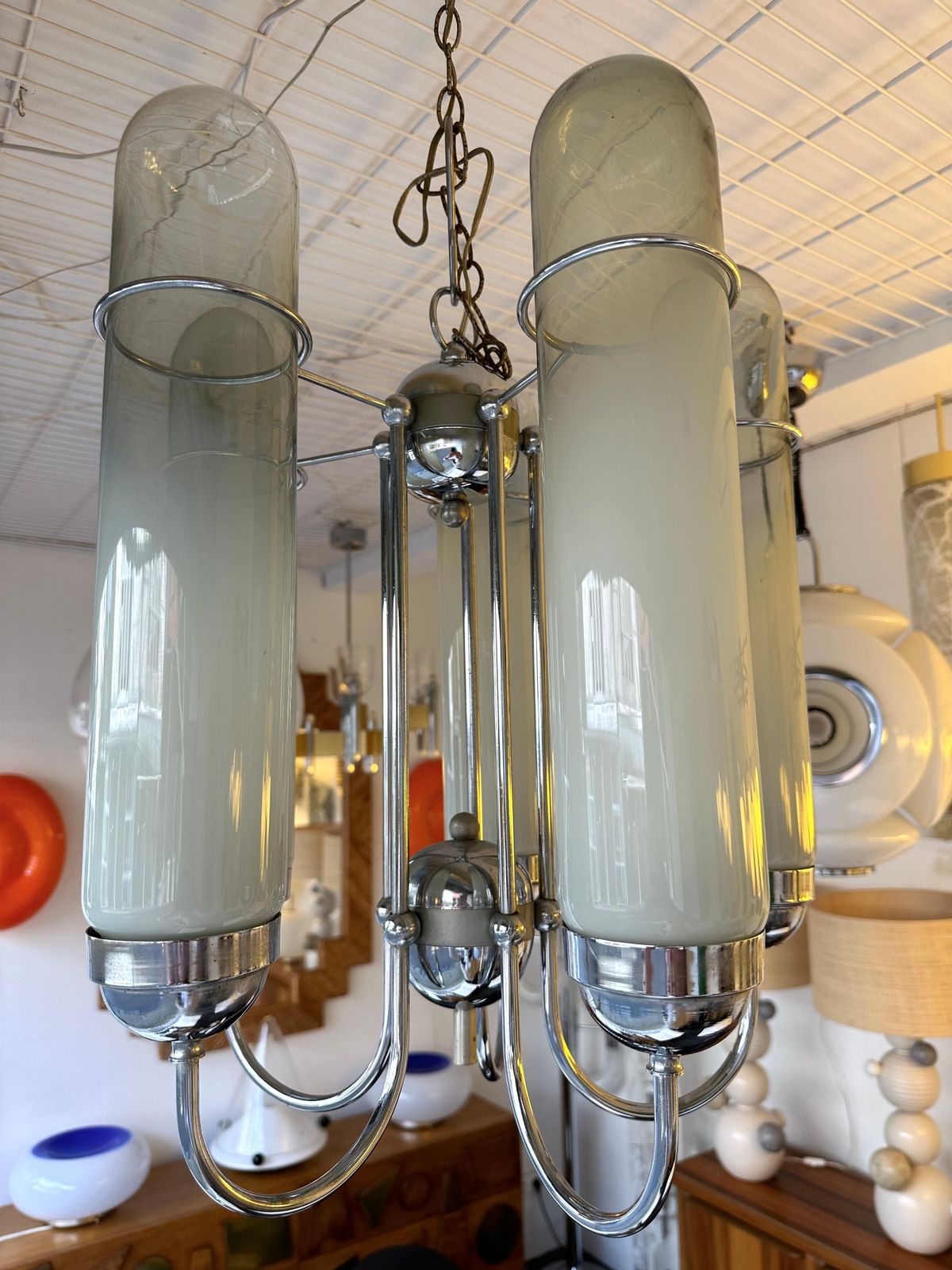 Chandelier Murano Glass Tubes And Metal Chrome. Italy, 1970s photo buy