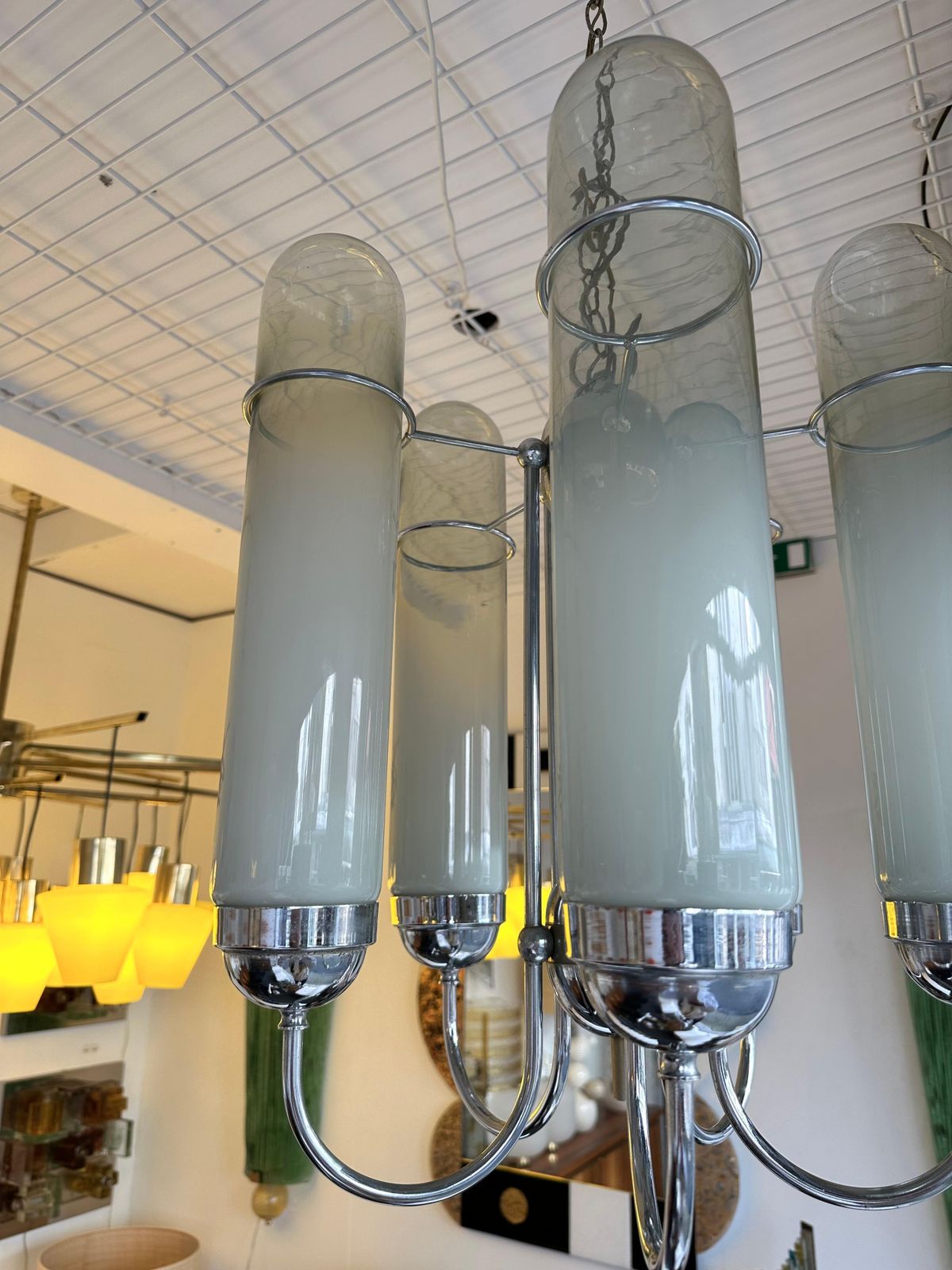Lighting Chandelier Murano Glass Tubes And Metal Chrome. Italy, 1970s photo