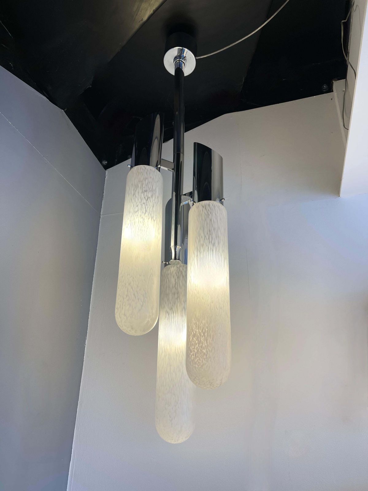 Chandelier Murano Glass Tube And Metal Chrome By Mazzega, Italy, 1970s photo buy