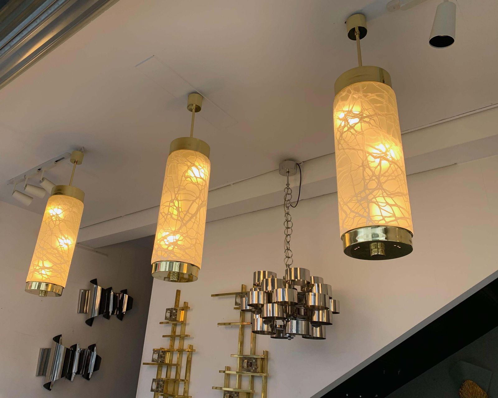 Ceiling Pendants Chandelier Brass Murano Glass By Esperia, Italy, 1990s photo for sale
