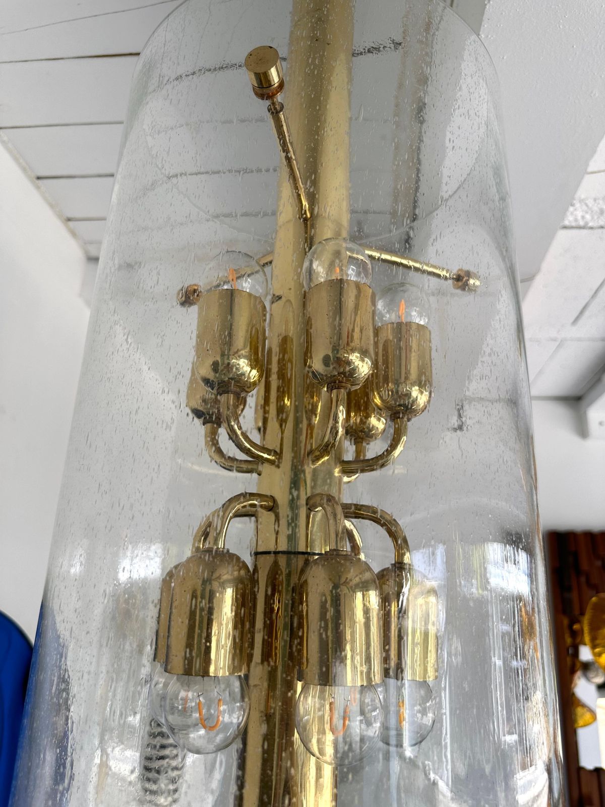 photo vinterior Brass And Glass Tube Chandelier. Italy, 1970s