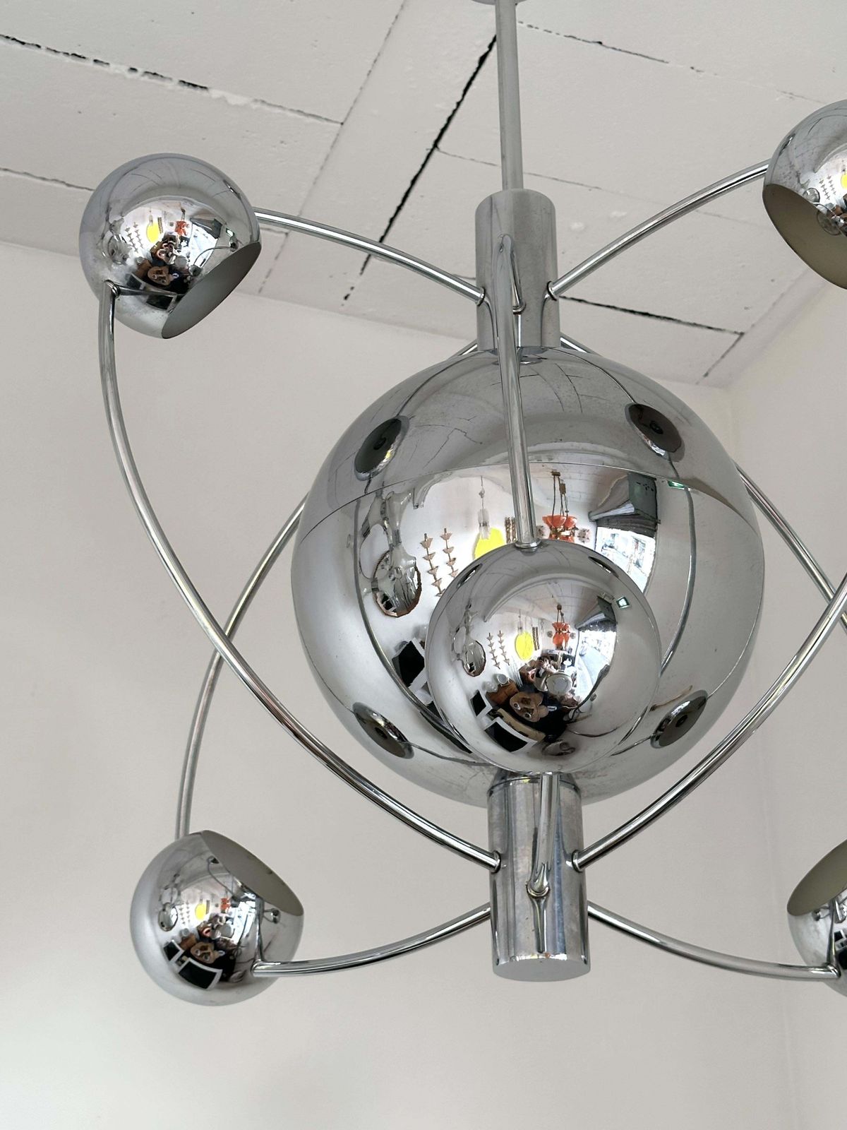 Satellite Sputnik Chandelier Metal Chrome Italy, 1970s photo buy