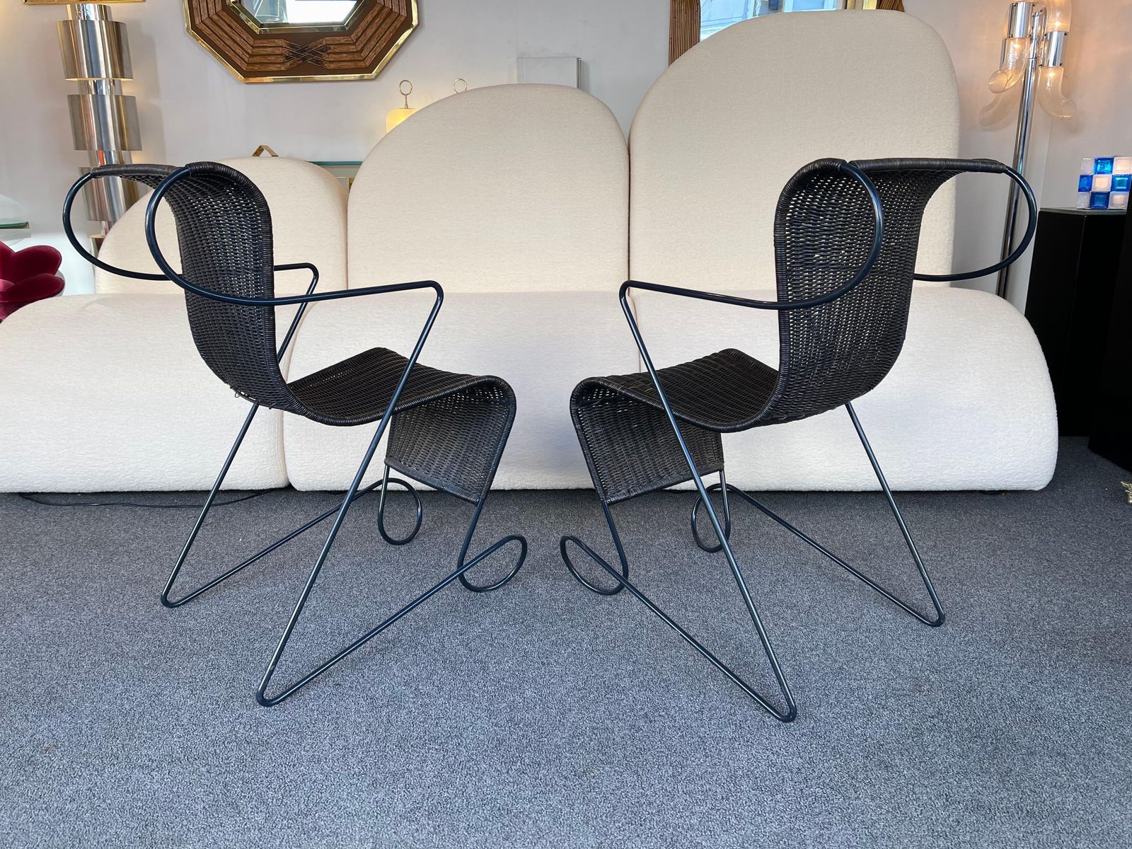 Set Of 4 Chairs Zigo Metal Rattan By Ron Arad For Driade, Italy, 1990s photo for sale