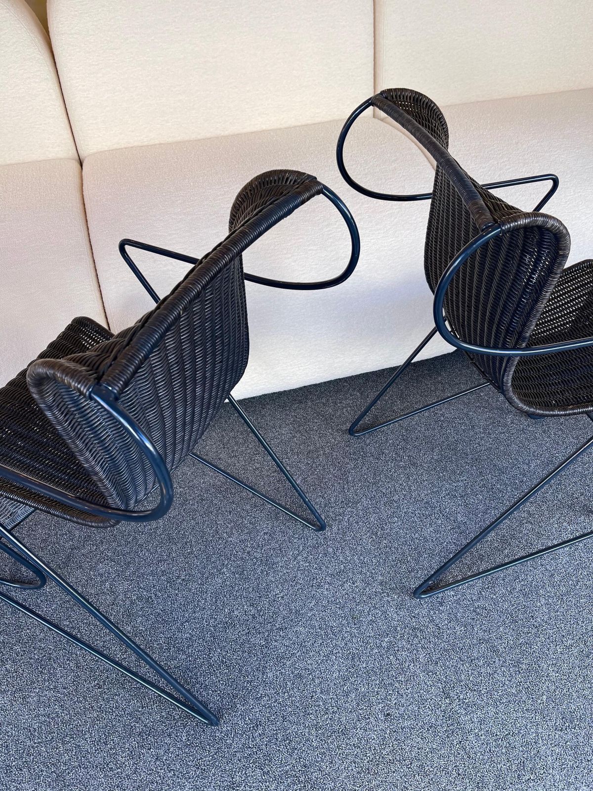 photo for sale Set Of 4 Chairs Zigo Metal Rattan By Ron Arad For Driade, Italy, 1990s