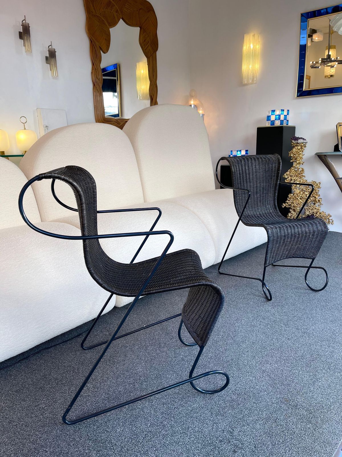 5987.0 Set Of 4 Chairs Zigo Metal Rattan By Ron Arad For Driade, Italy, 1990s photo
