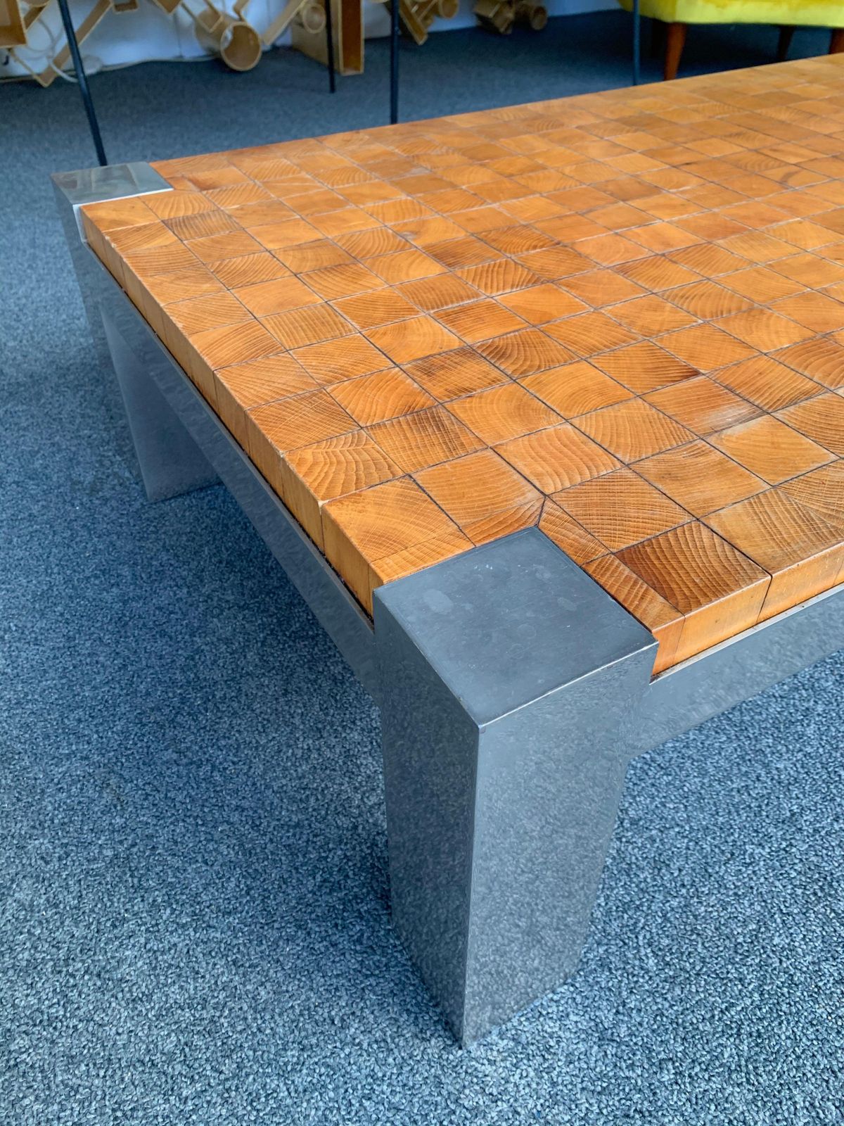 Coffee Table Wood Cube And Metal, France, 1970s photo buy