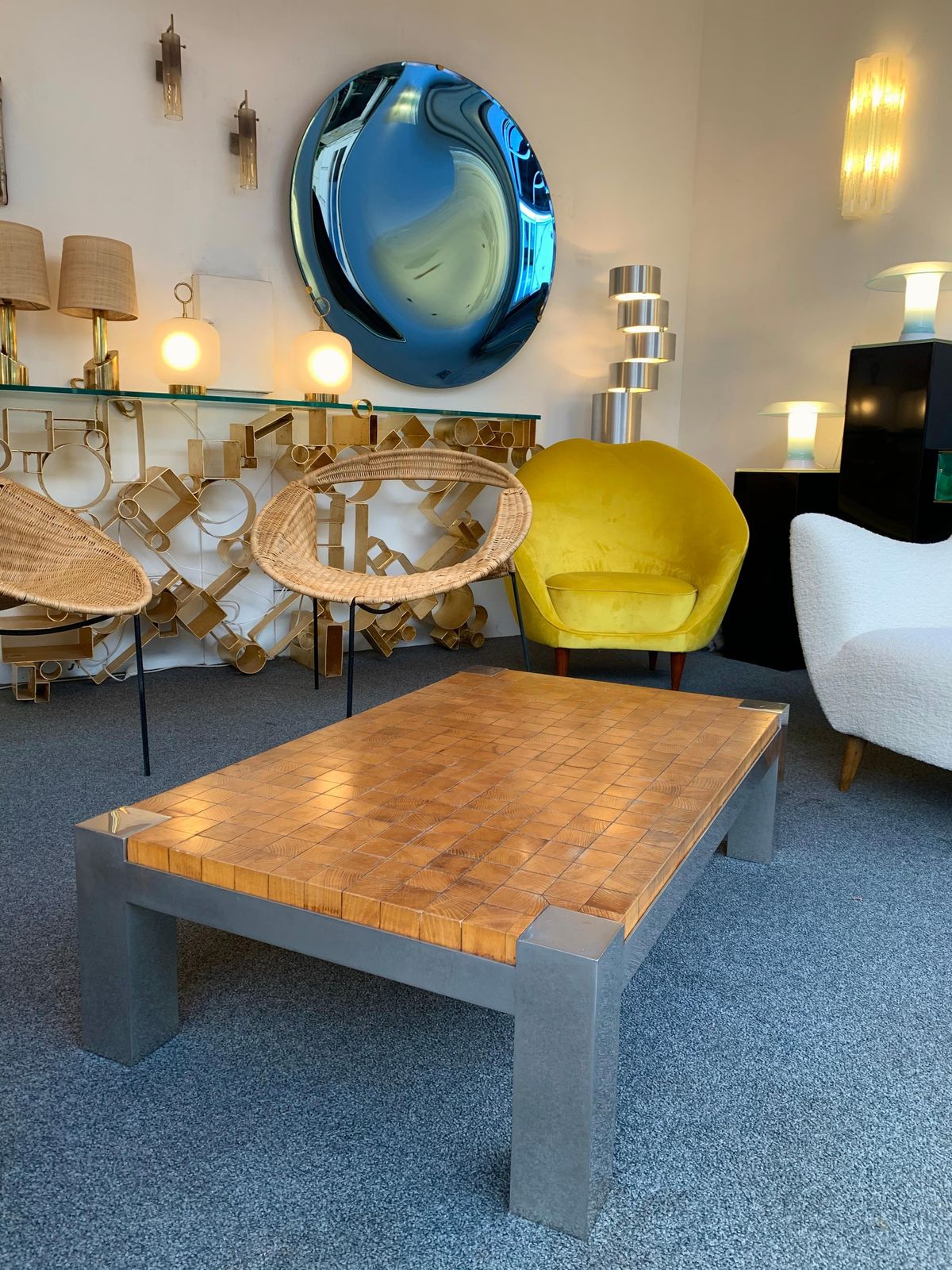 Furniture Coffee Table Wood Cube And Metal, France, 1970s photo