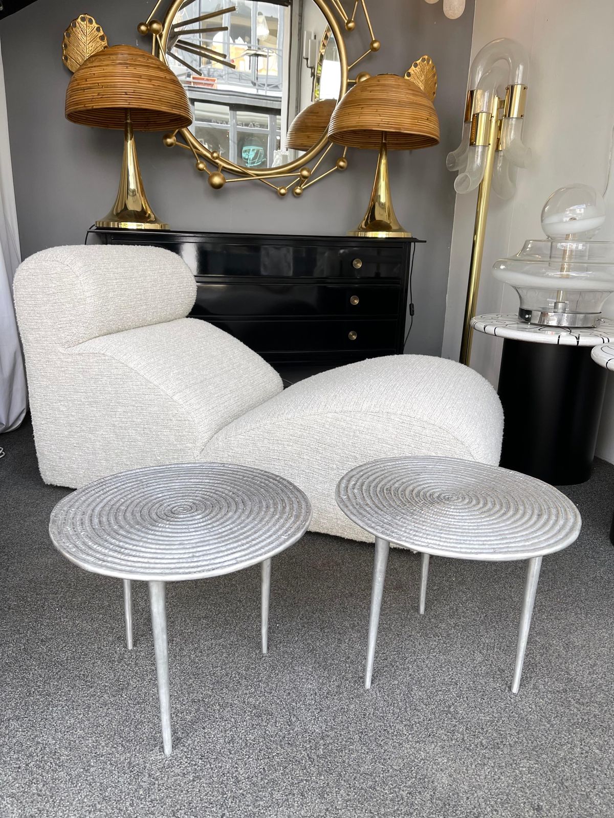 photo for sale Pair Of Cast Metal Side Tables, Italy, 1990s