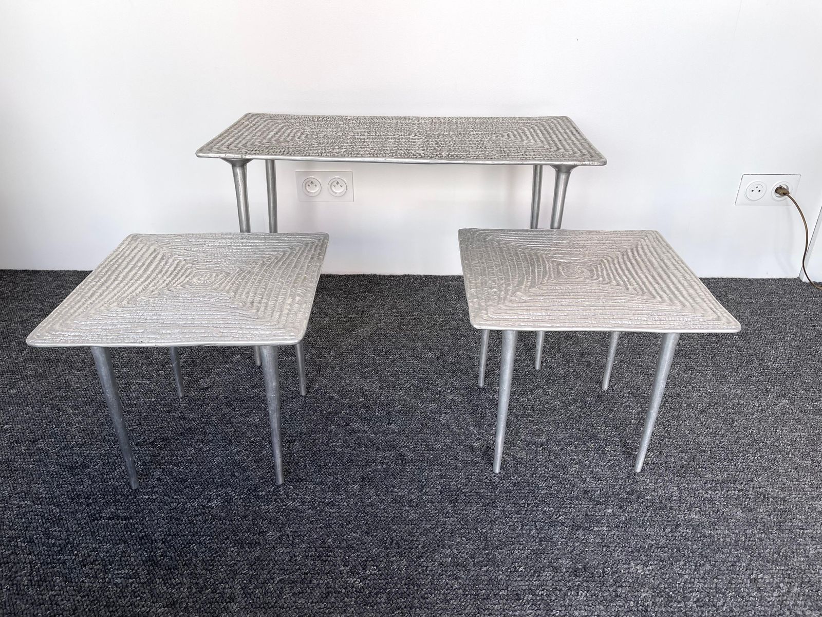 Set Of 3 Cast Metal Coffee Side Tables, Italy, 1990s photo vintage